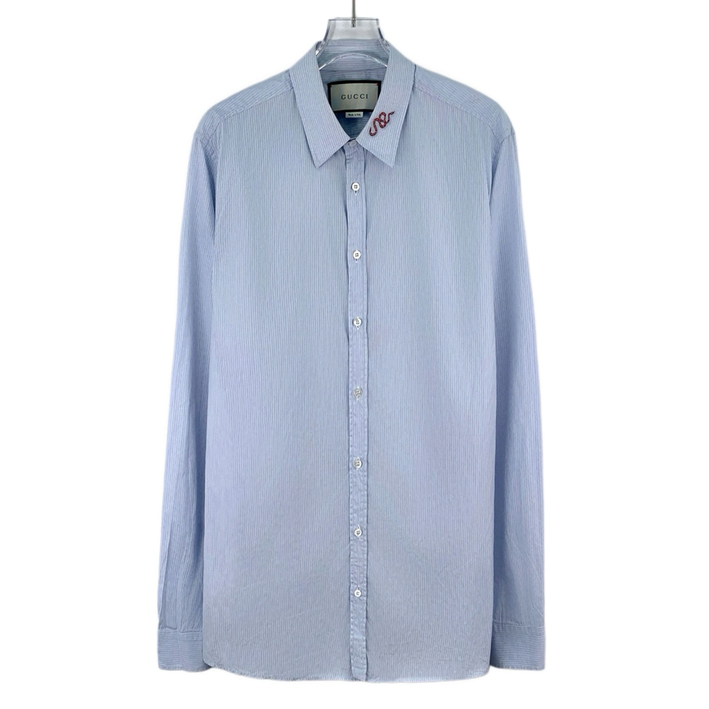 Gucci Gucci Stripe Embroidered Shirt Light Blue (40) Size US XXS / EU 40 - 1 Thumbnail