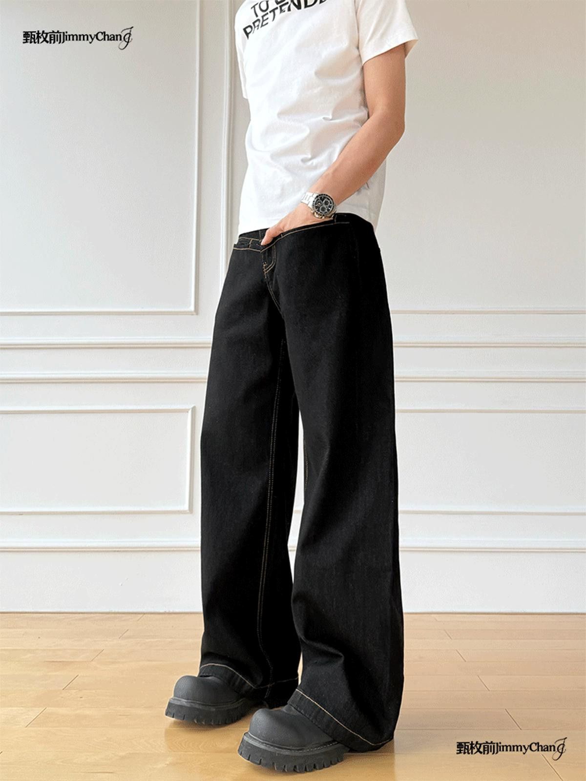 Other Black Wide-Leg Cuffed Jeans Size US 32 / EU 48 - 6 Thumbnail