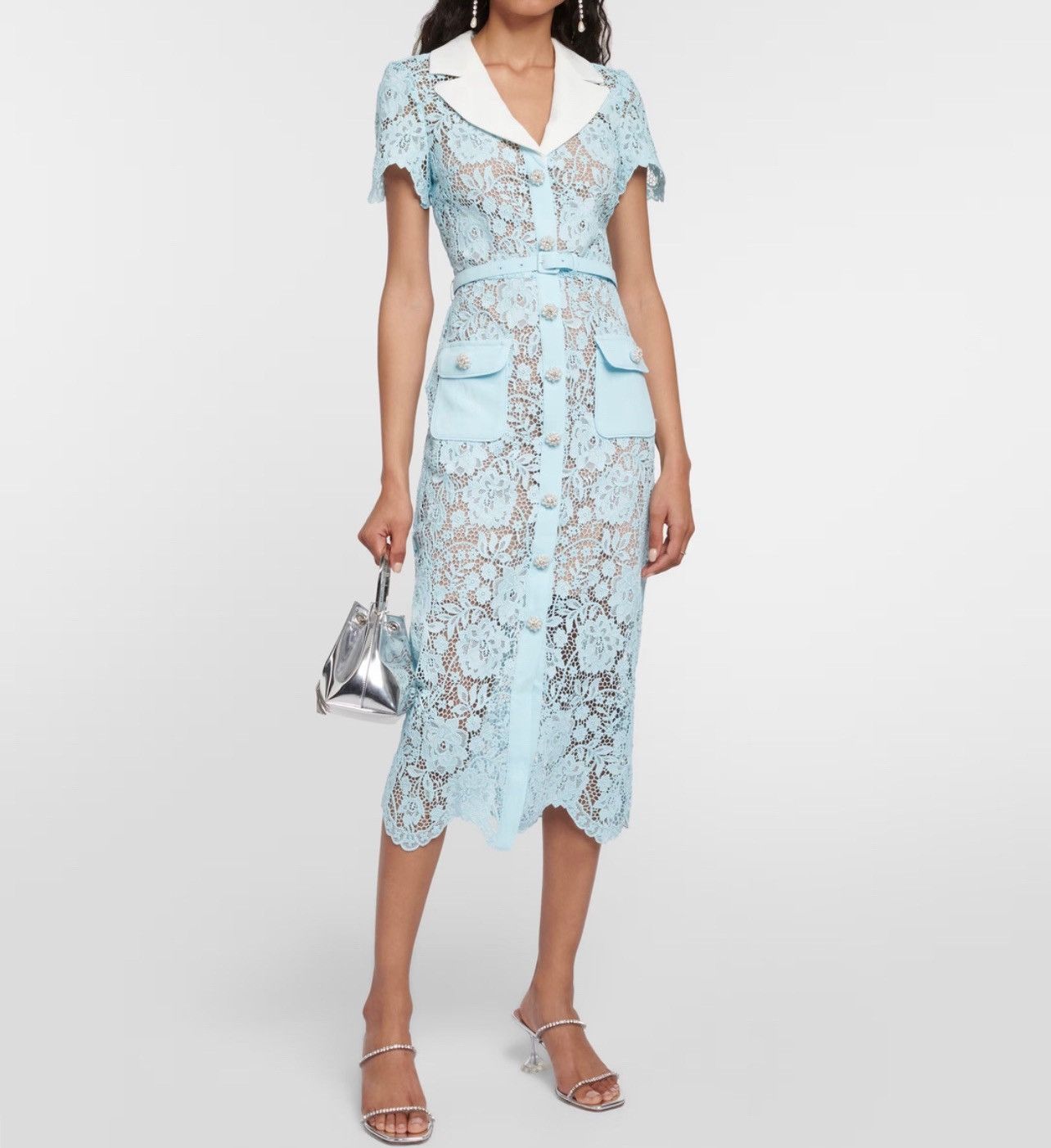 SELF-PORTRAIT Cord Belted Lace Midi Shirtdress size 0