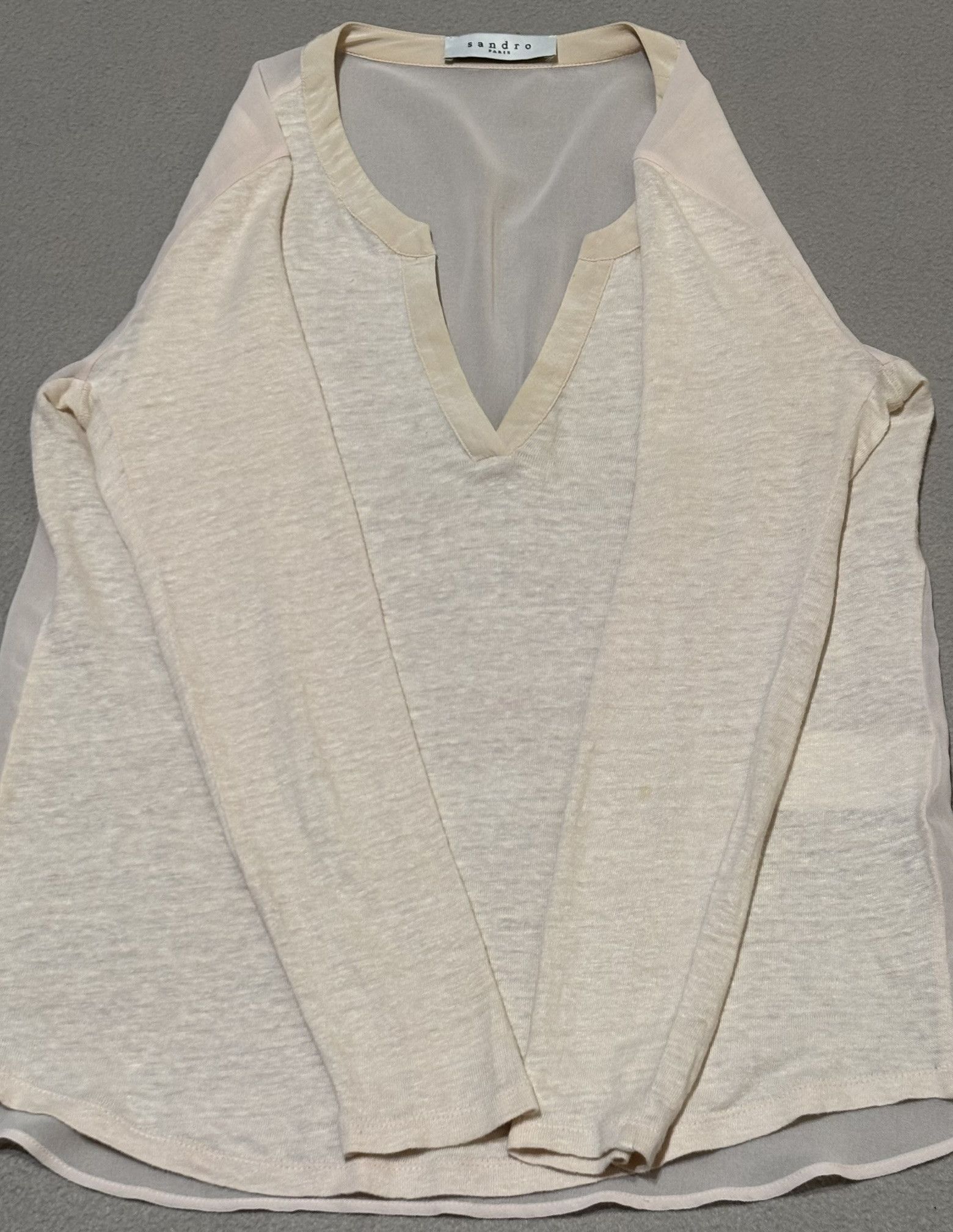Sandro Sandro V-neck Ecru blouse Linen Silk Size L / US 10 / IT 46 - 5 Thumbnail