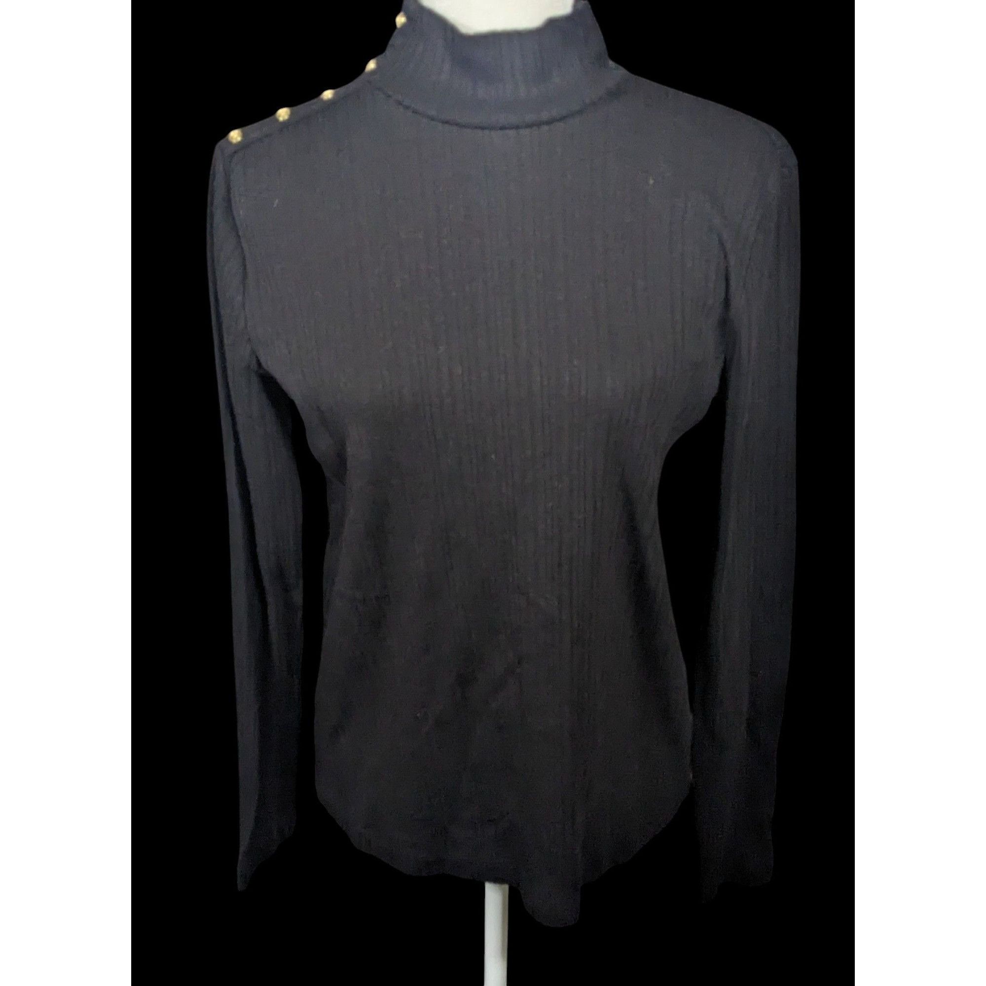 Croft & Barrow Croft & Barrow Preppy Black Mock Neck Top With Gold Button S Size M / US 6-8 / IT 42-44 - 1 Thumbnail