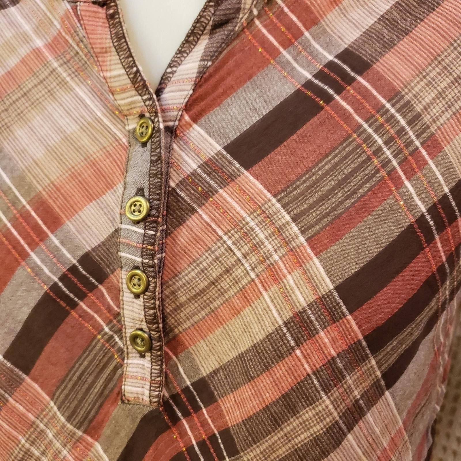 Other Christopher & Banks Plaid Blouse Brown/Pink/White Size M / US 6-8 / IT 42-44 - 2 Thumbnail