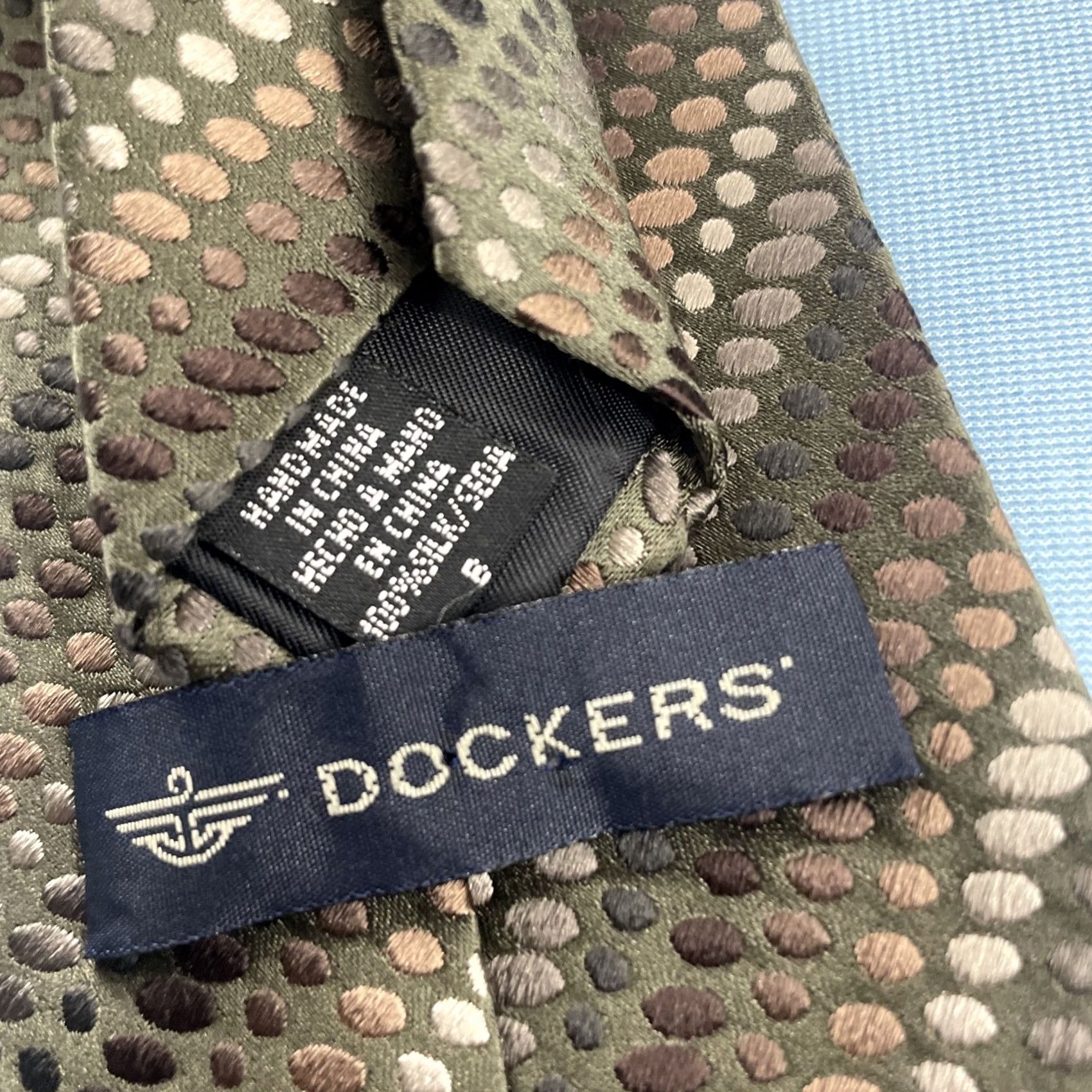 Dockers VINTAGE Dockers Necktie Silk Woven Stripe Dots Navy Green Brown 57"-60" 4x60 Men Tie Dupont Teflon Capsule Executive Handcrafted Size ONE SIZE - 6 Thumbnail