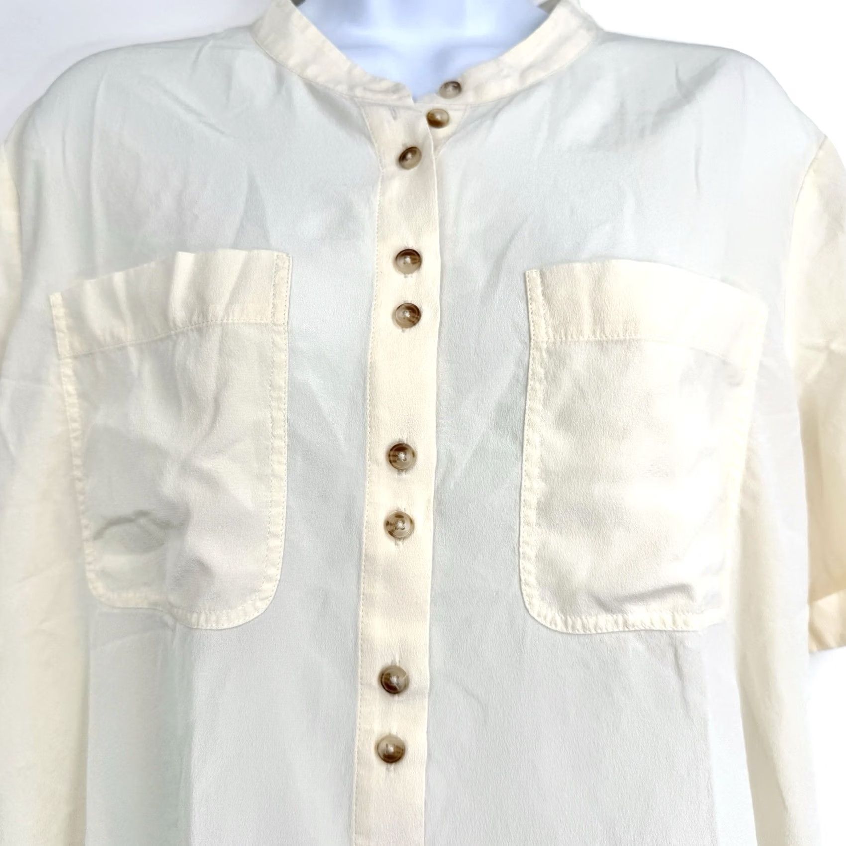 Vintage Sezane Blouse Womens 42 Silk Button Up Pockets Short Sleeve Ivory Sezane Blouse Size M / US 6-8 / IT 42-44 - 4 Thumbnail