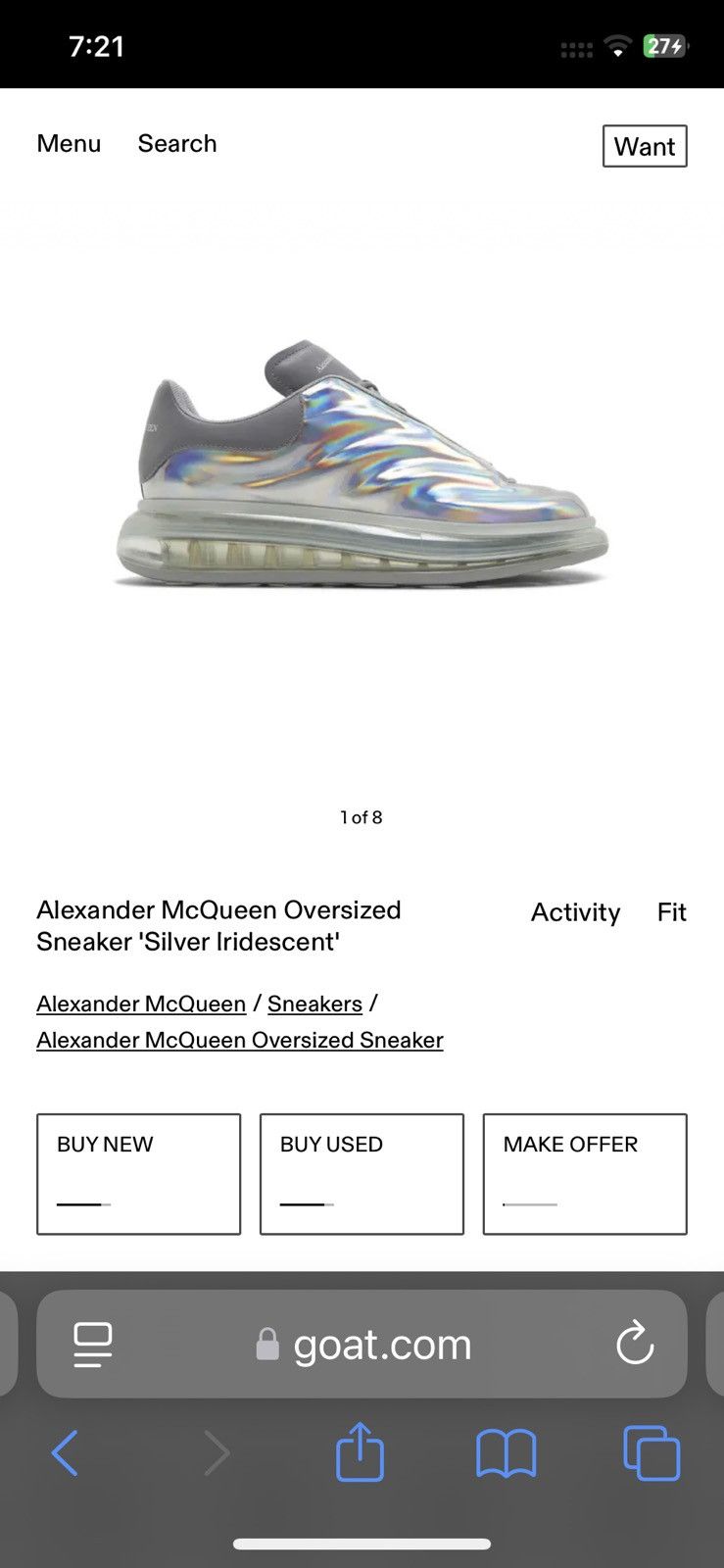 Alexander McQueen Alexander McQueen Oversized Sneaker Silver Iridescent Size US 11 / EU 44 - 8 Thumbnail
