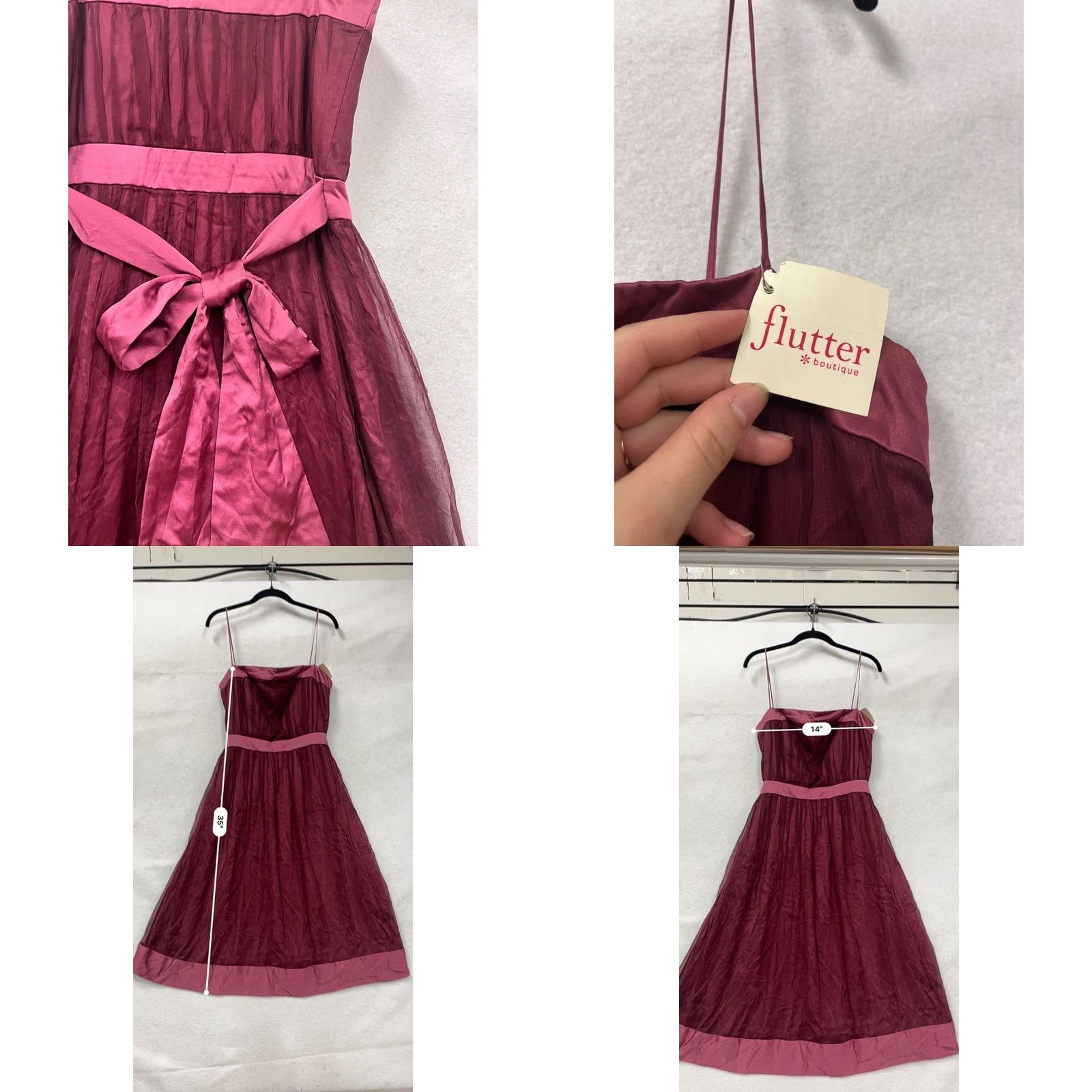 Vintage Jenny Yoo Dress Womens Midi Silk Burgundy Pink Size 8 Ball Gown Silk Dress WtBG8 Womens Size M / US 6-8 / IT 42-44 - 8 Thumbnail