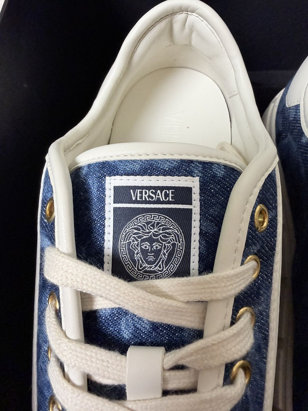 Versace Versace Baroque Denim Greek Key Sneakers – Blue/Off White Size US 7.5 / EU 40-41 - 4 Thumbnail