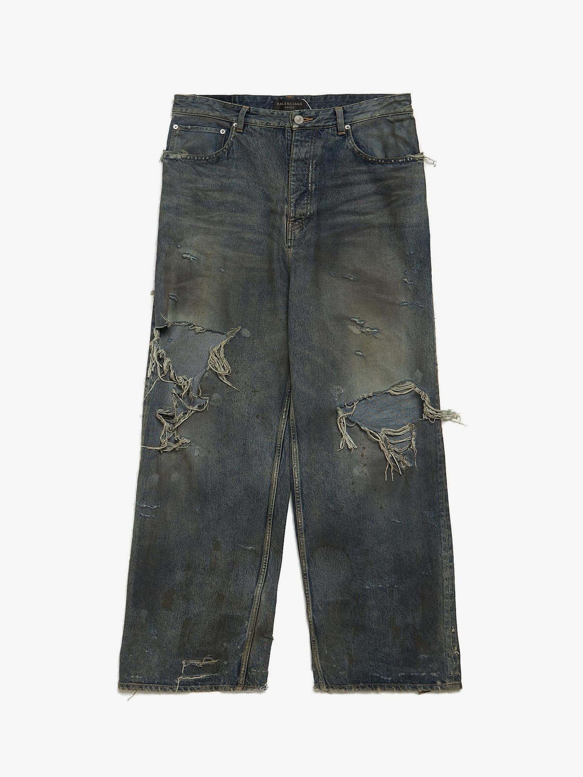 Balenciaga Blue Denim Distressed Washed Dirty Cotton Jeans