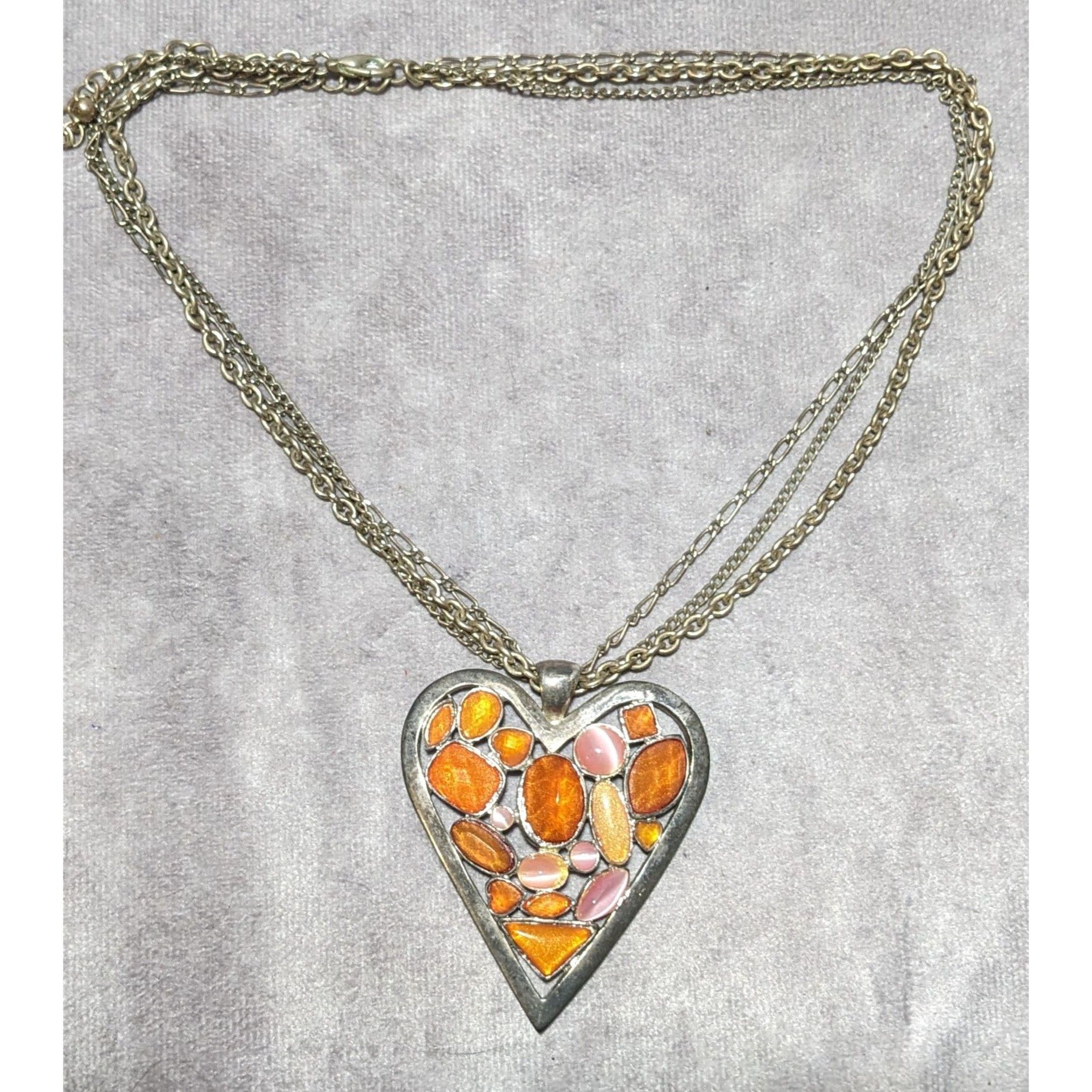 Other Pink And Orange Gemmed Heart Pendant Necklace Size ONE SIZE - 11 Thumbnail