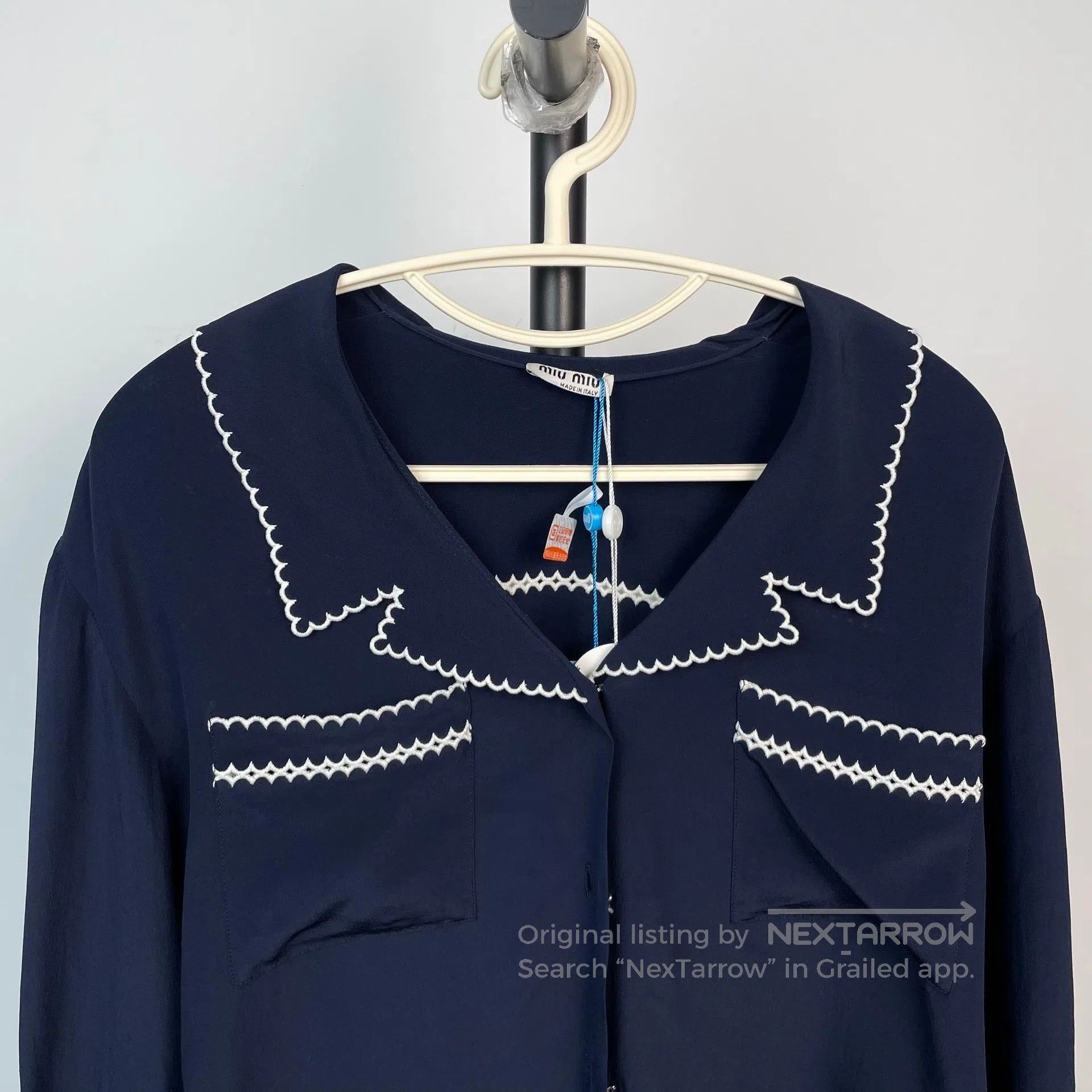 Miu Miu Miu Miu Navy blue mulberry silk shirt| Size XS / US 0-2 / IT 36-38 - 3 Thumbnail