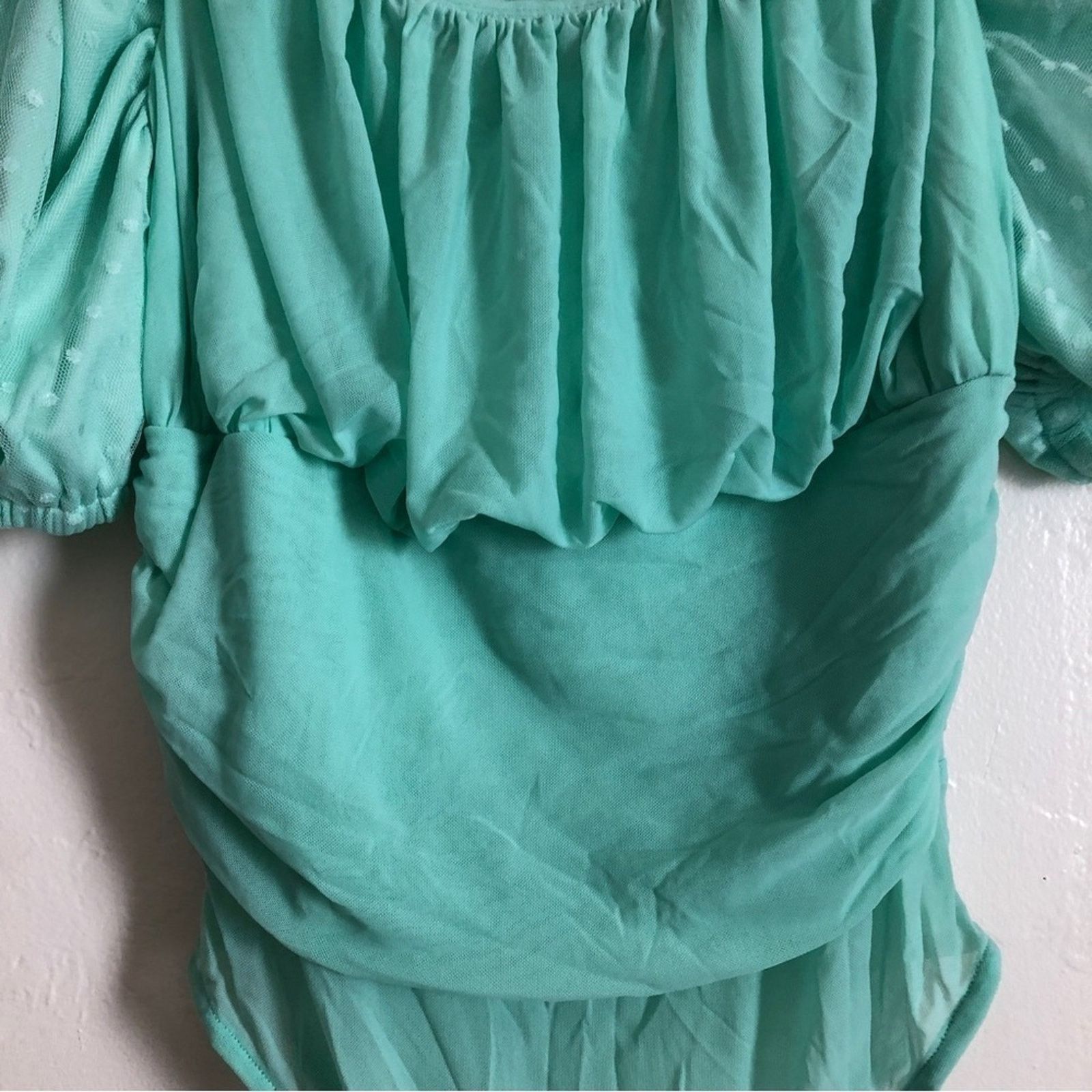 Other Fashion Nova Turquoise Ruffle Bodysuit One Piece Top Size XL / US 12-14 / IT 48-50 - 4 Thumbnail