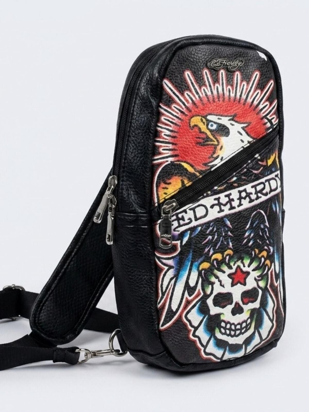 Ed Hardy Ed Hardy Black Graphic Leather Vintage Sling Bag Size ONE SIZE - 1 Thumbnail