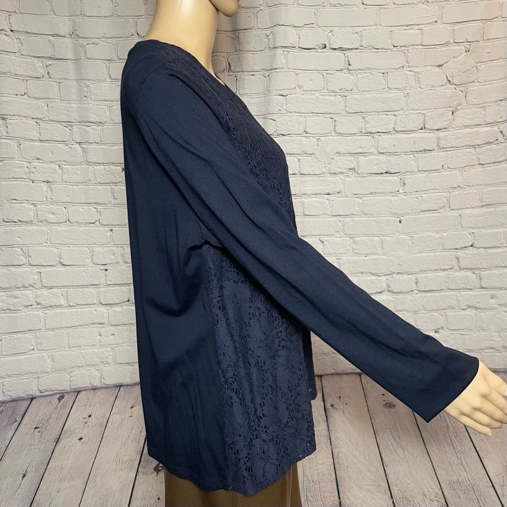 Talbots NWT New Talbots Navy Lace Front Long Sleeve Cotton Top Size Size XL / US 12-14 / IT 48-50 - 4 Thumbnail