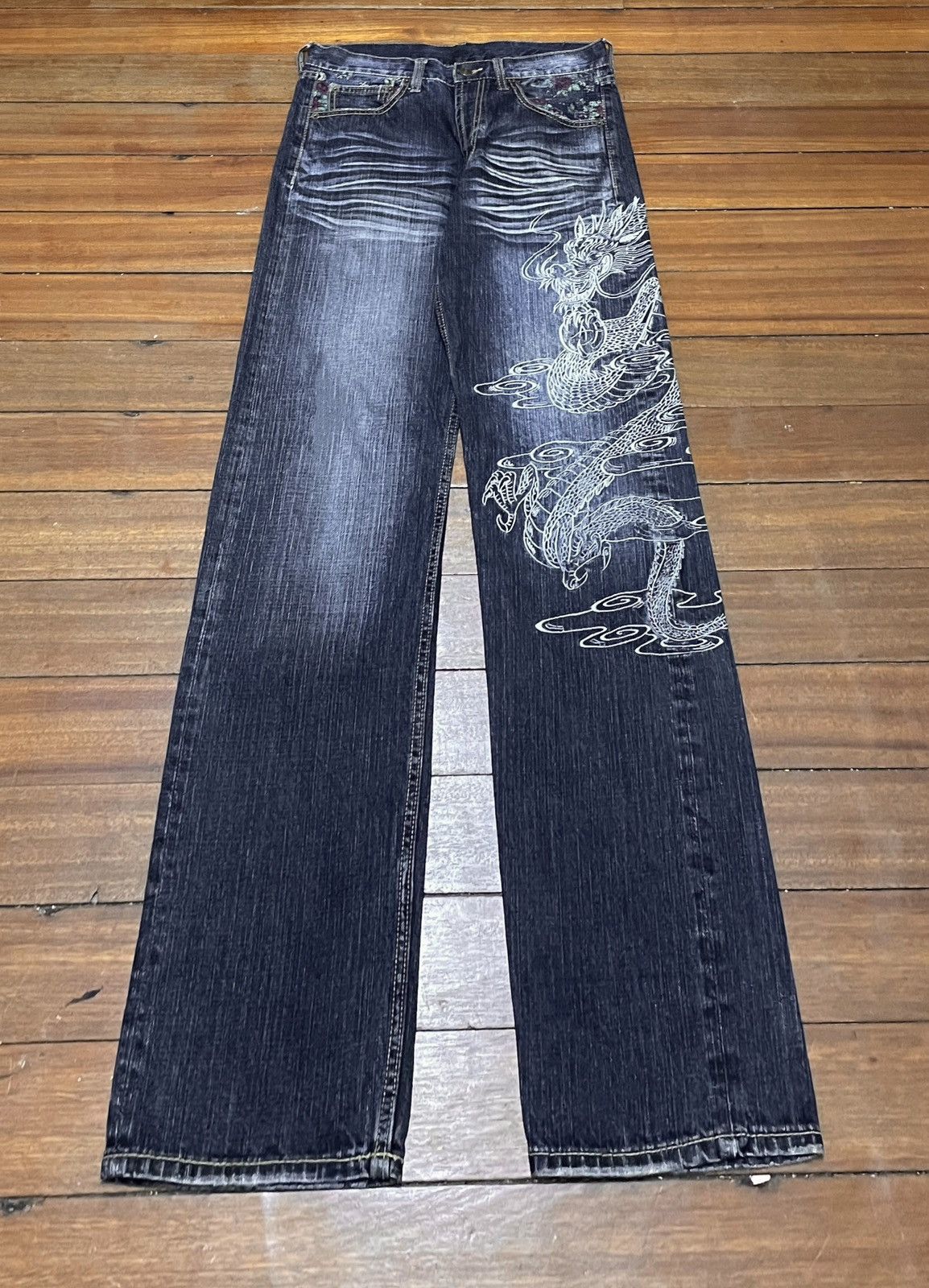If Six Was Nine Very Rare Vintage Japanese Brand Dragon Sukajan Jeans 1990s Size US 29 - 1 Thumbnail