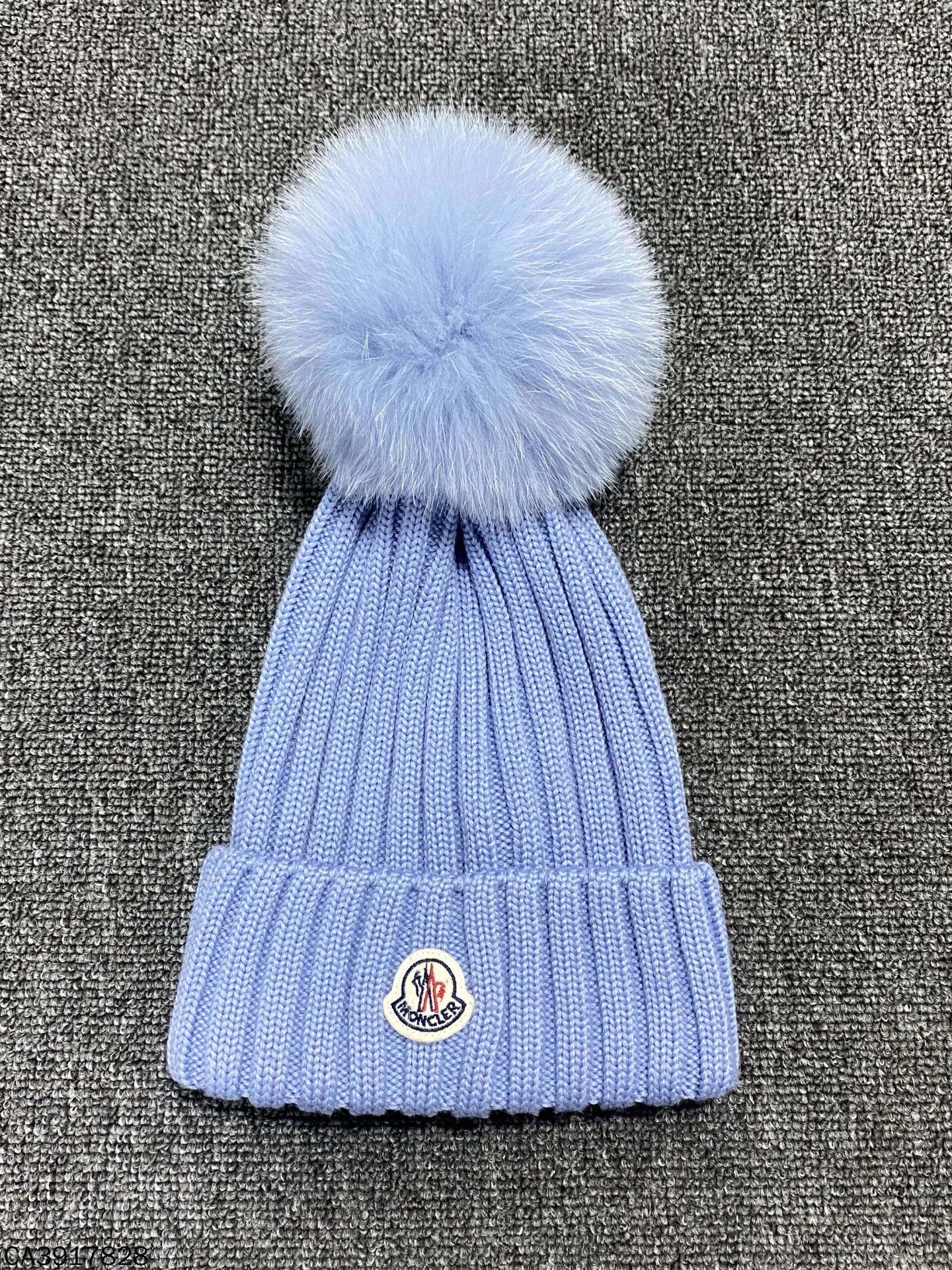 Moncler Moncler logo pom pom knit beanie blue Size ONE SIZE - 1 Thumbnail