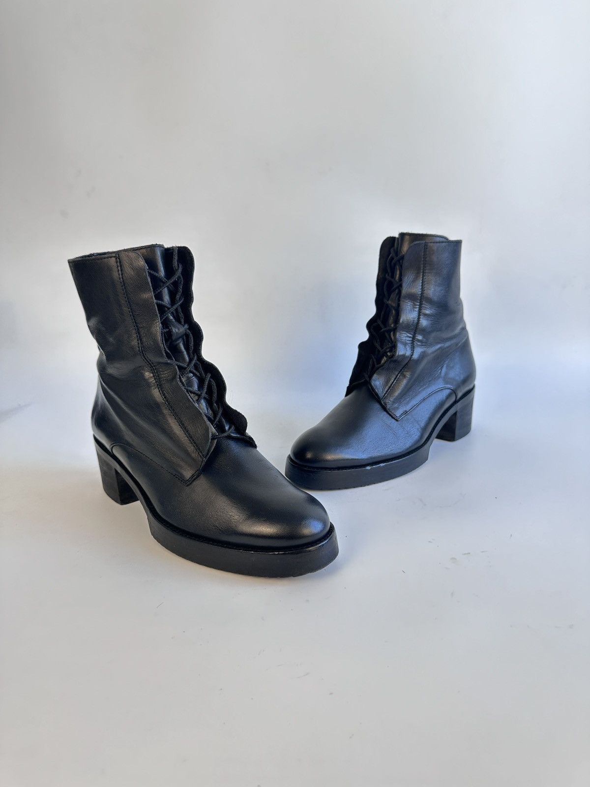 Cos COS Black Leather Lace Up Ankle Boots Size EU 39 Portugal Size US 8.5 / IT 38.5 - 2 Thumbnail