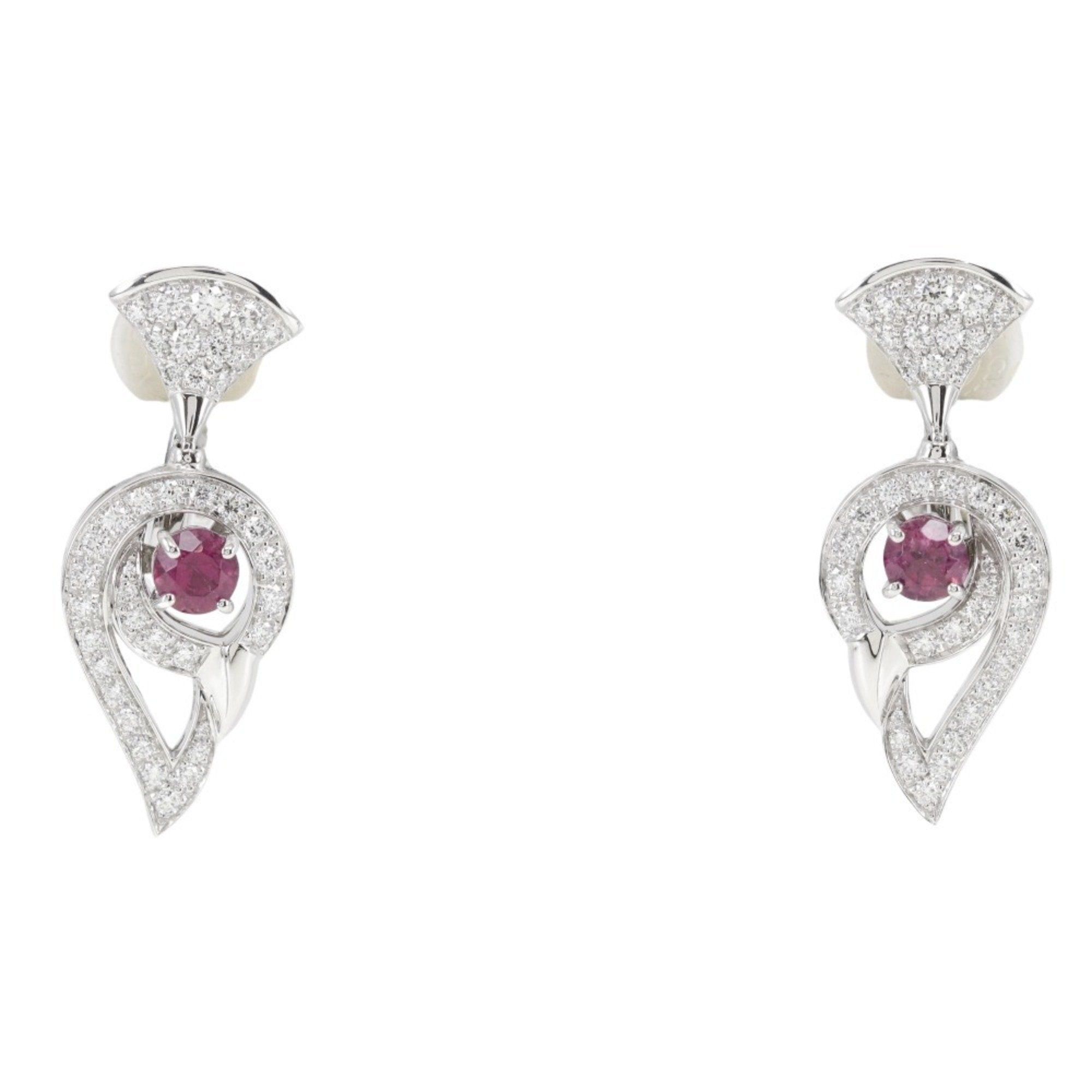 image of Bvlgari Diva Dream Earrings, 18K White Gold, Rubellite Tourmaline, Diamond, Approx. 14.4G, Dream, W