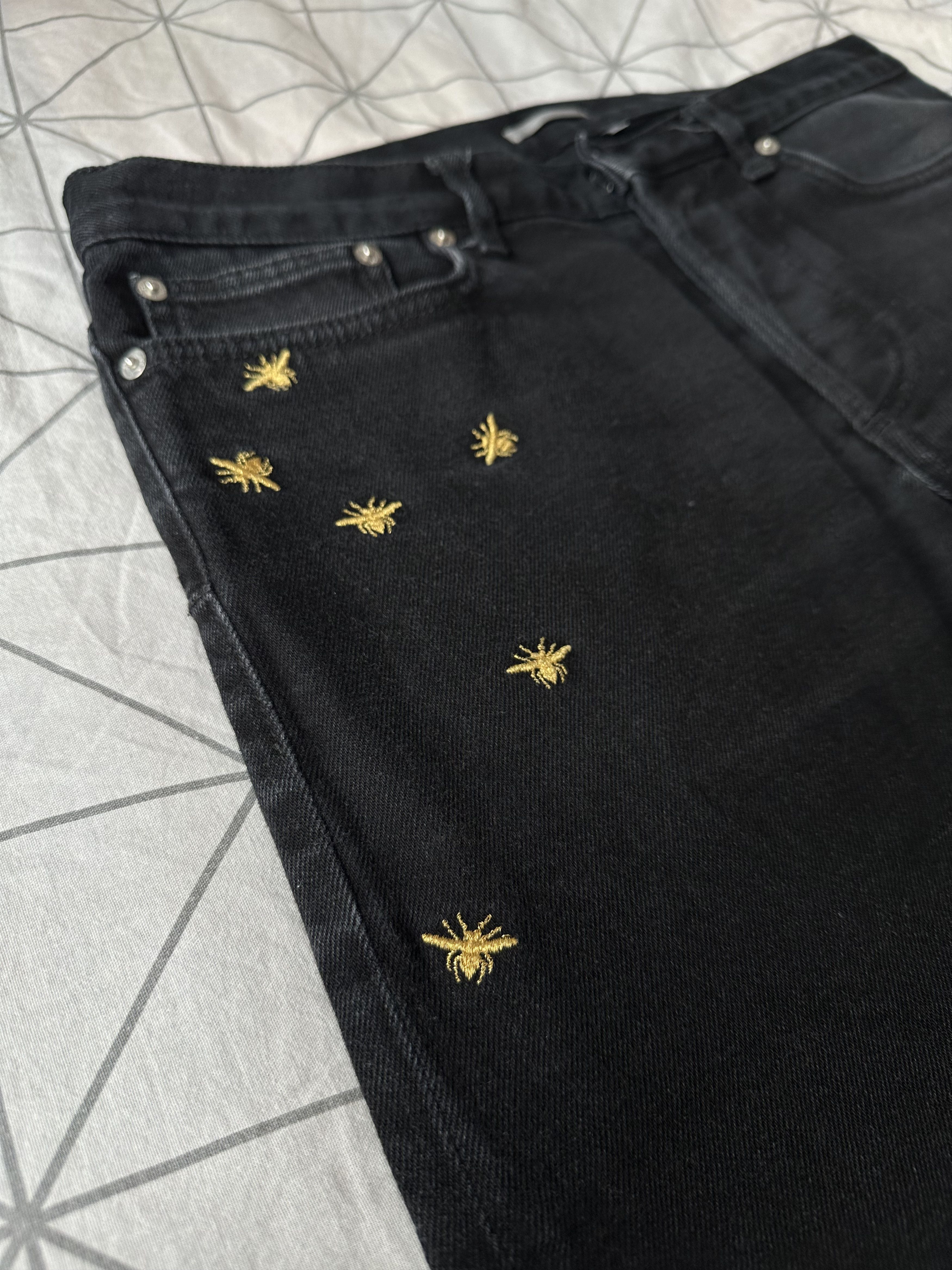 Dior Dior 2018 Black Denim Slim Fit 24-karat Gold Bee Den Size US 31 - 3 Thumbnail