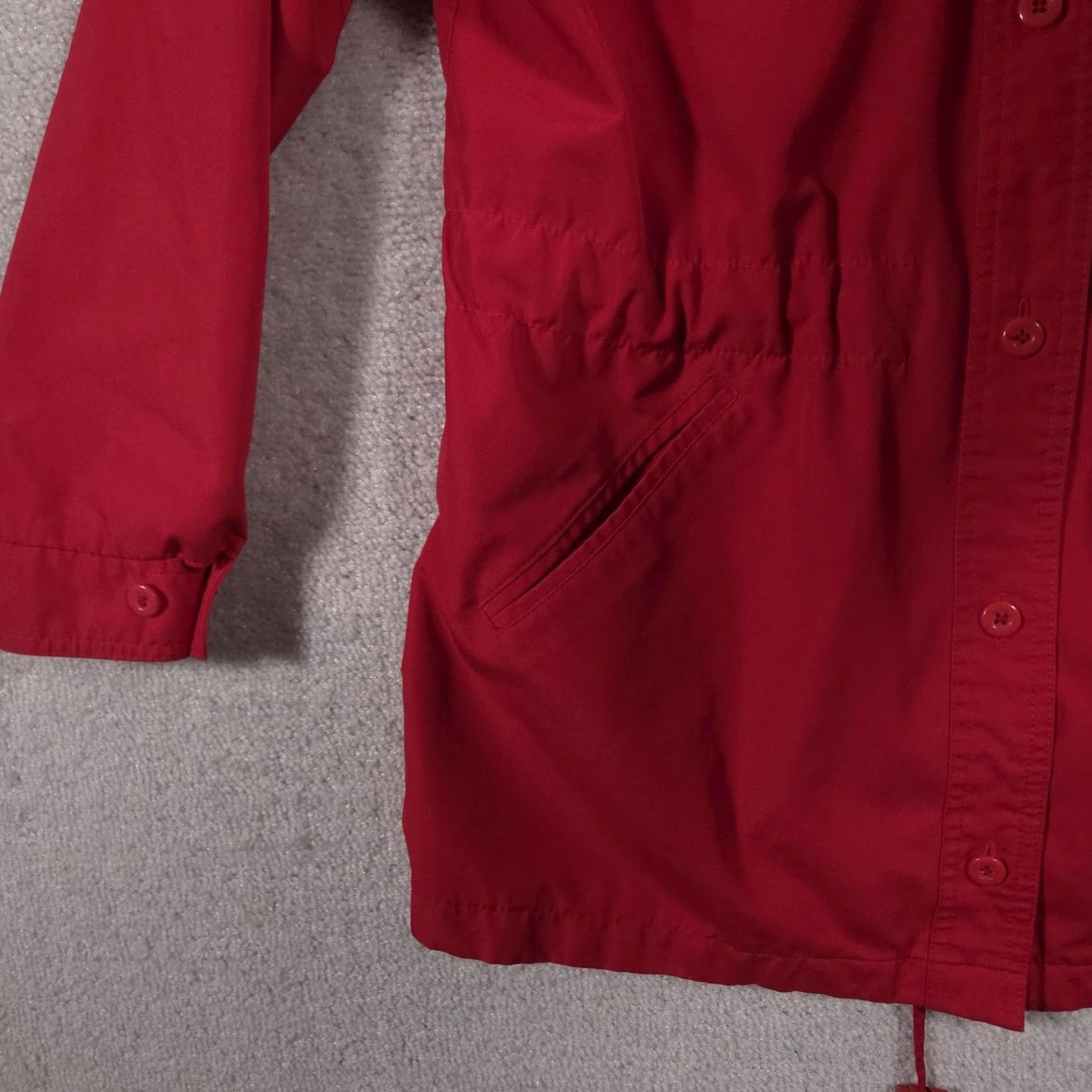 London Fog VINTAGE London Fog Women's Coat Rain Coat Red 12 Regular Waist Cinch Drawstring Hooded Full Zip Pockets Zipper Buttons Elastic Waist Lined Britches? Size XL / US 12-14 / IT 48-50 - 4 Thumbnail