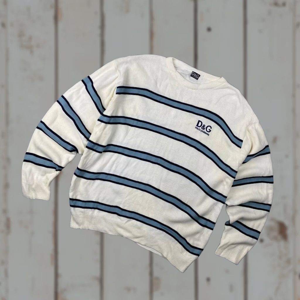 Dolce & Gabbana VINTAGE Dolce Gabbana Knit Sweater White Striped Big Logo Men XL Size US XL / EU 56 / 4 - 1 Thumbnail