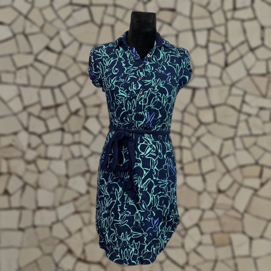 Anthropologie MAEVE Size Blue Mini Bunny Dress Animal Print