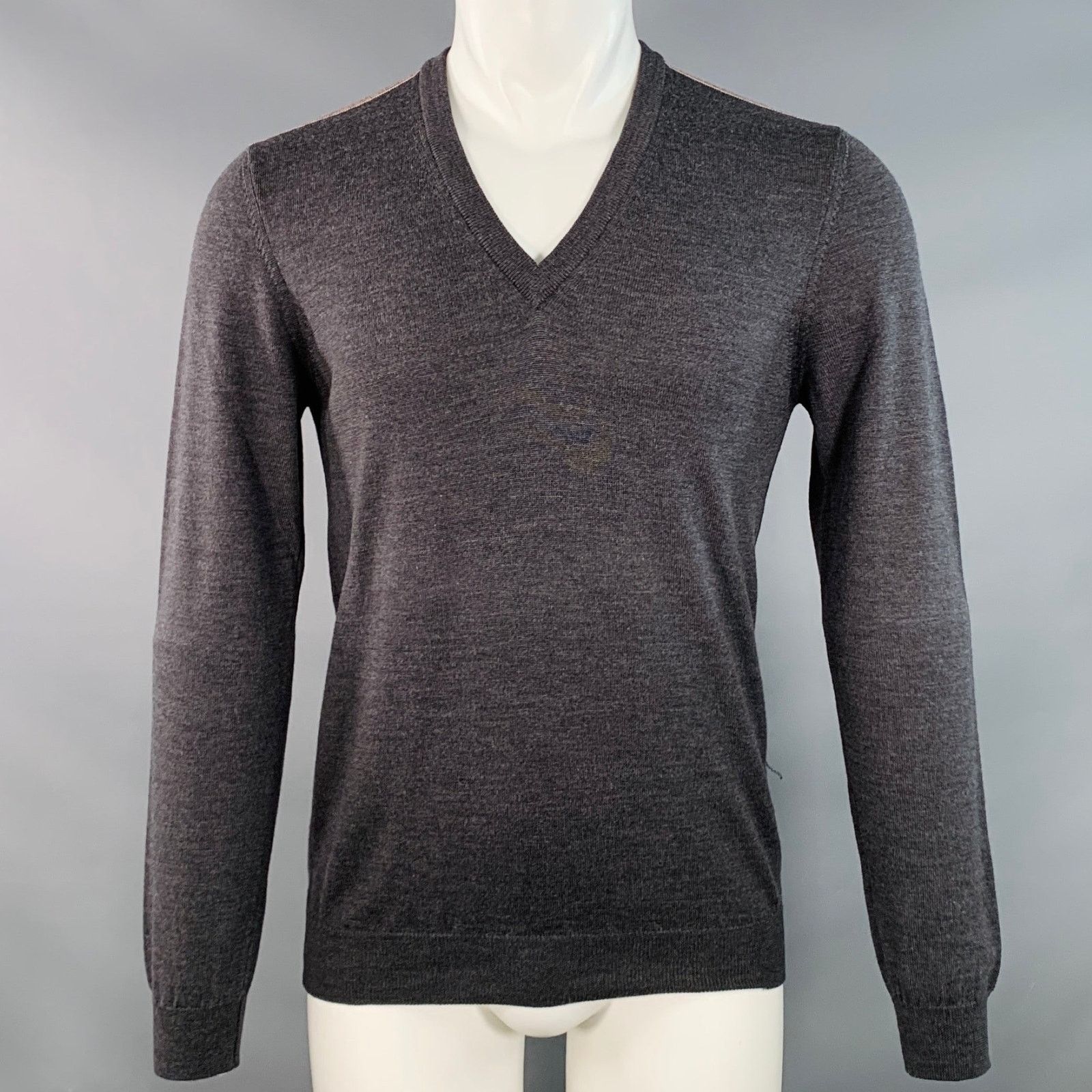 Gucci GUCCI Red Green Contrast Trim Wool V-Neck Pullover Size US M / EU 48-50 / 2 - 1 Thumbnail