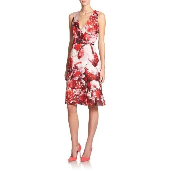 Carolina Herrera Designe Carolina Herrera $2490 Pink Silk Dress Floral Red 12 Size XL / US 12-14 / IT 48-50 - 2 Thumbnail