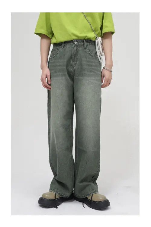 Japanese Brand × Jean Pants Loose fit washed mid-rise green frayed jeans Size US 32 / EU 48 - 1 Thumbnail