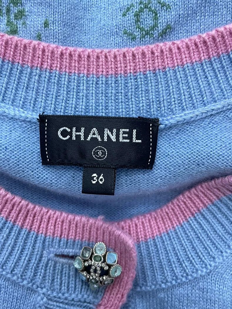 Chanel chanel Blue-matched pink floral diamond-button short-sleev Size XS / US 0-2 / IT 36-38 - 4 Thumbnail