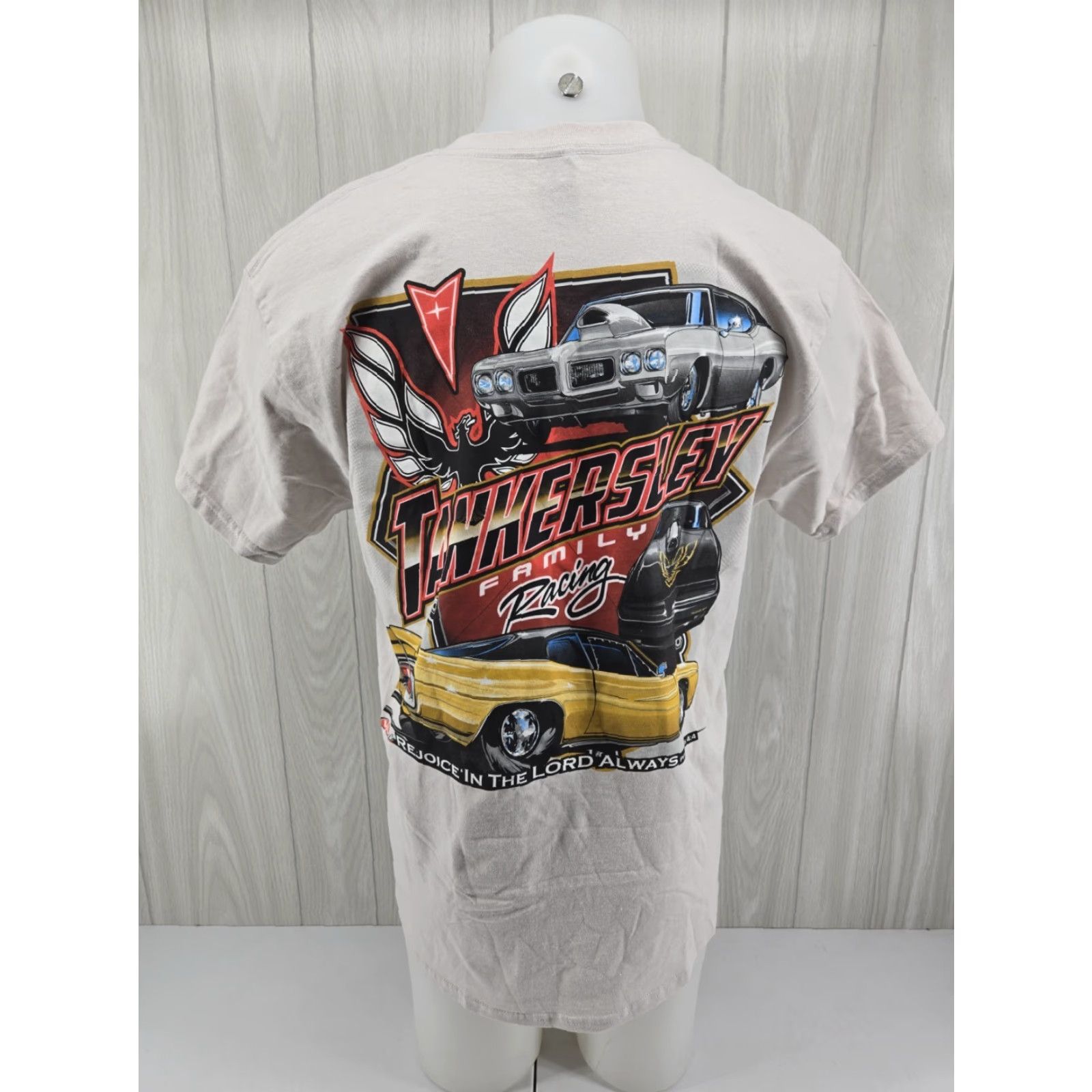 Gildan SPOT Tankersley Family Racing Pontiac Firebird Graphic T-Shirt Size L Khaki Mens Short Sleeve Vintage No Size US L / EU 52-54 / 3 - 2 Thumbnail