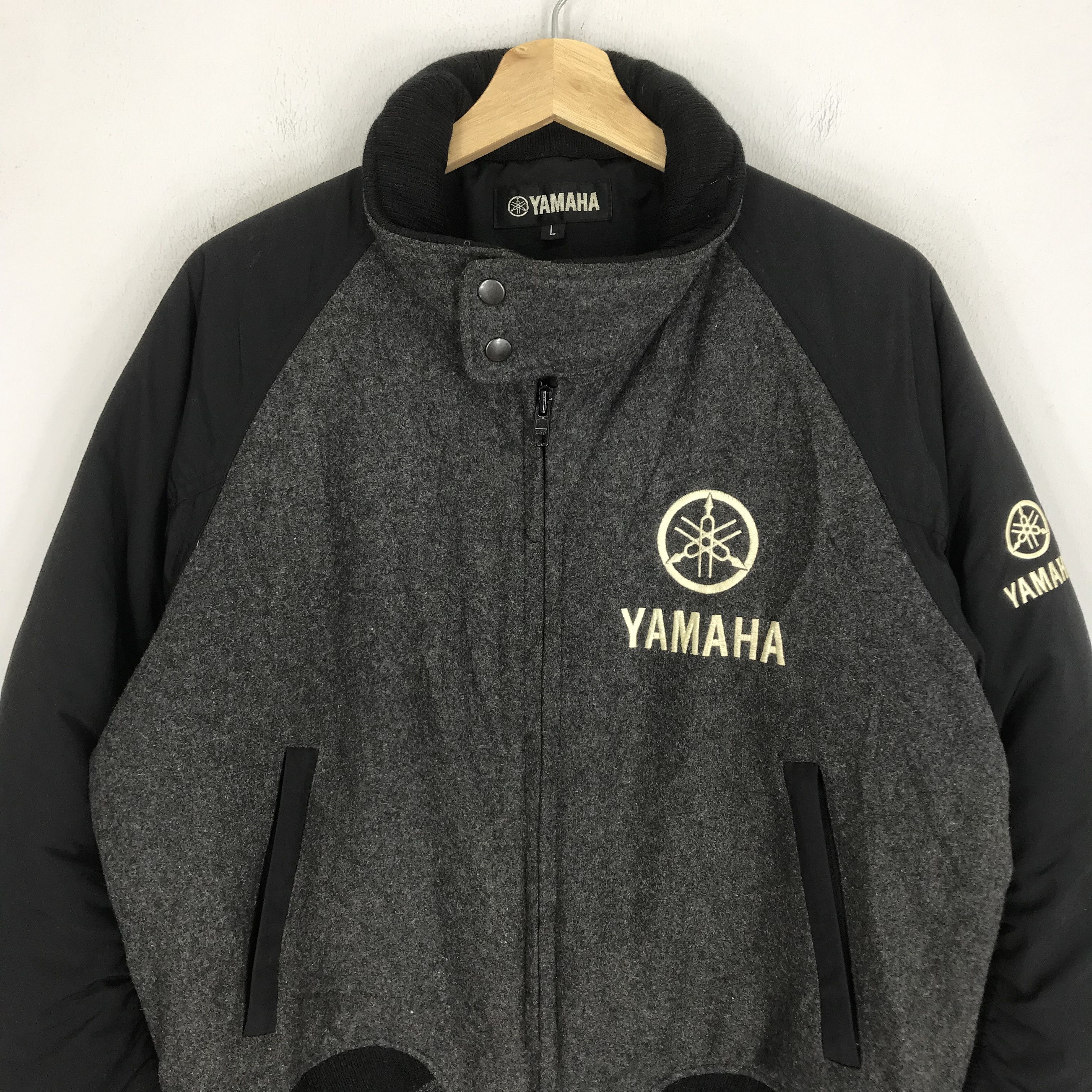Vintage Vintage 90's Yamaha Motorsport Bomber Jacket Wool Black Size US L / EU 52-54 / 3 - 4 Thumbnail