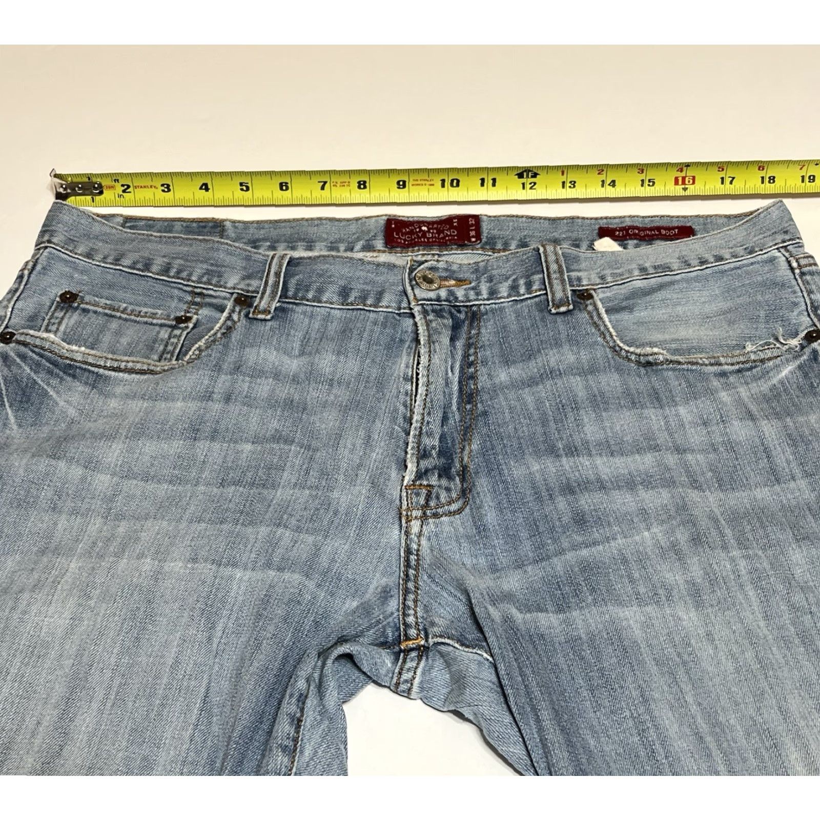 Lucky Brand Lucky Brand 221 Original Boot Jean Mens Regular 36x31 Blue Distressed 5-Pocket Denim Zipper Button Logo Size US 36 / EU 52 - 3 Thumbnail