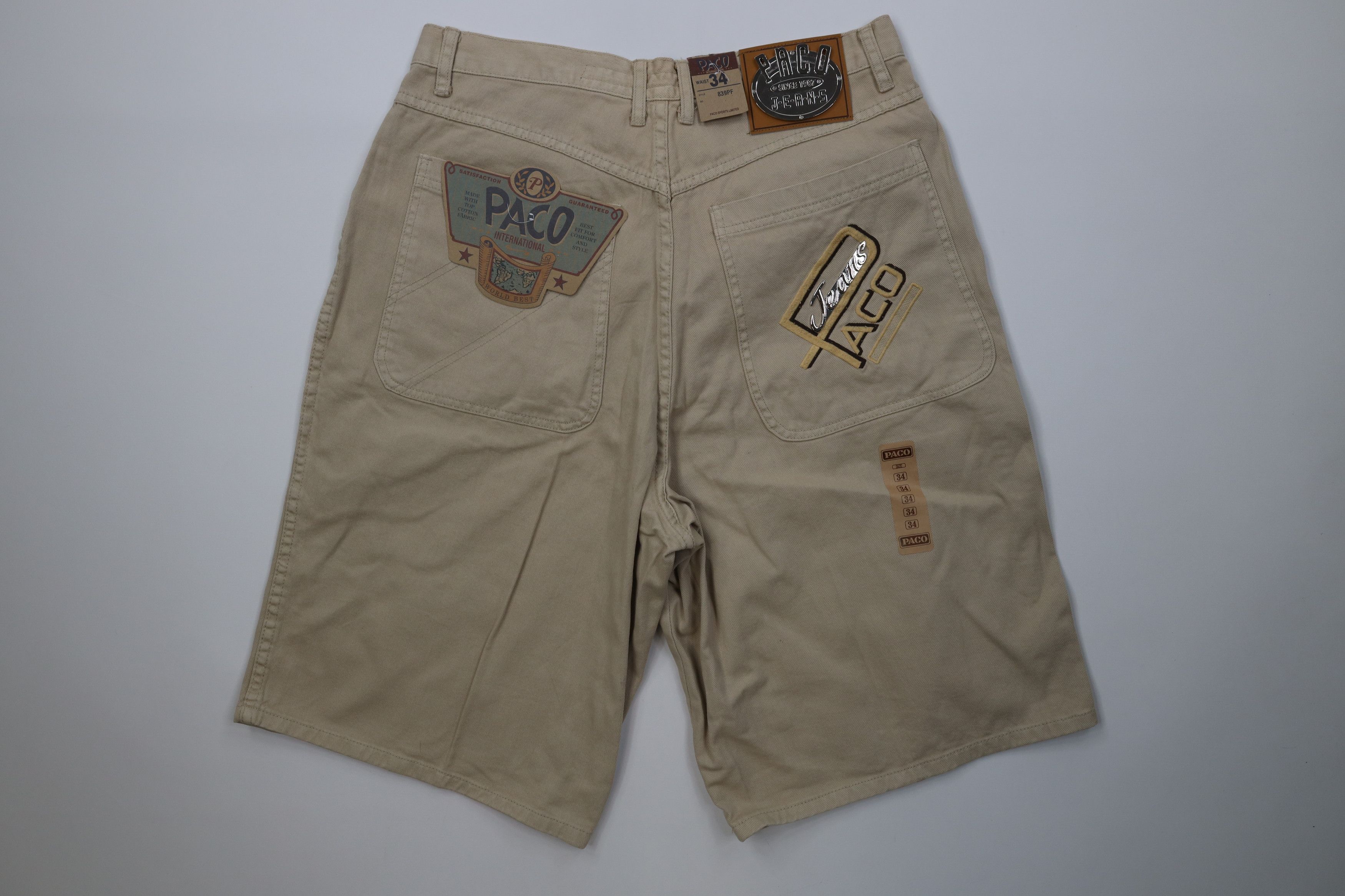 Vintage Deadstock Vintage 90s Paco Hip Hop Denim Jean Shorts Tan Size US 34 / EU 50 - 9 Thumbnail