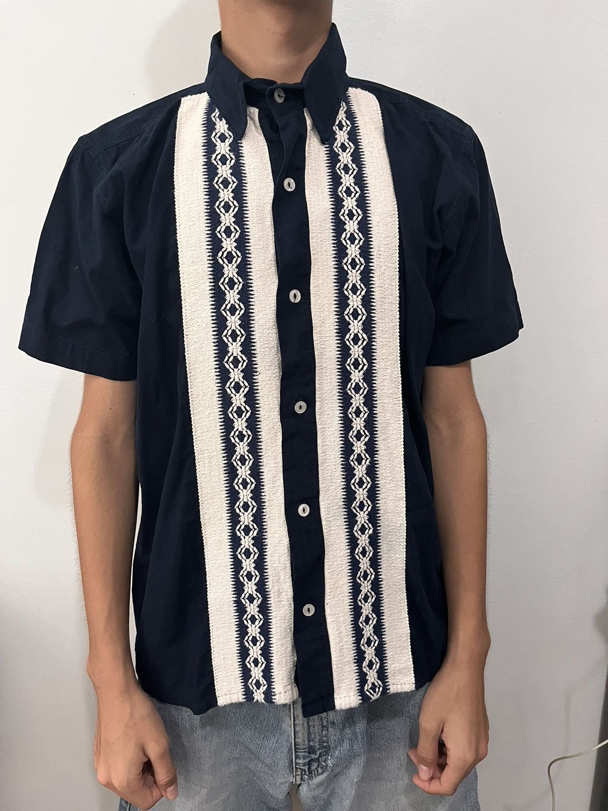Vintage Navy Pattern Button Up Size US S / EU 44-46 / 1 - 1 Thumbnail