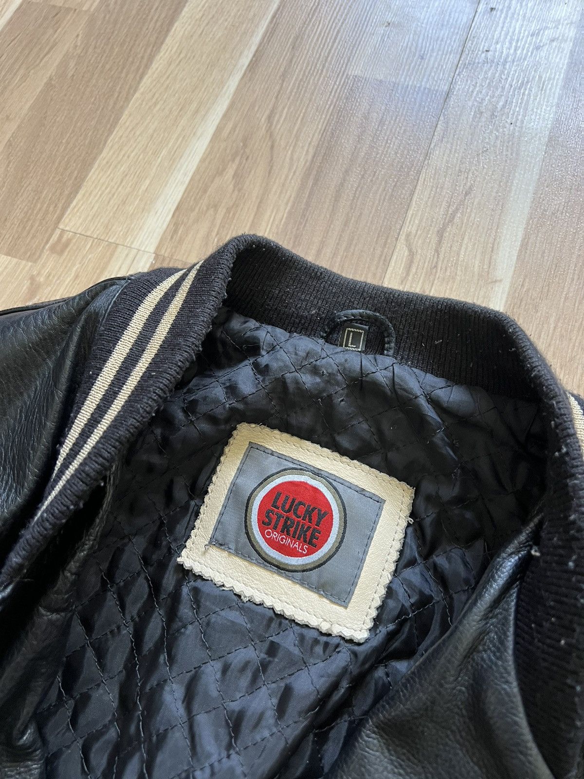Vintage Vintage lucky strike leather bomber jacket baseball archive Size US L / EU 52-54 / 3 - 6 Thumbnail