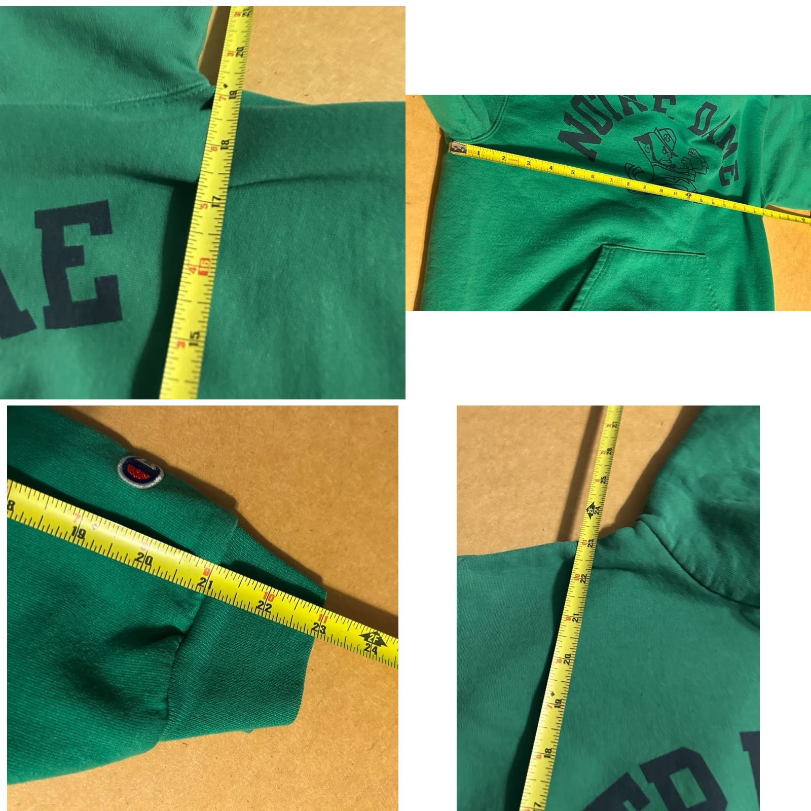 Champion VTG Notre Dame Fighting Irish Champion Hoodie Adult Medium Green Chest Graphic Pullover Hooded Pocket NCAAF Unisex Mens Womens Size US M / EU 48-50 / 2 - 9 Thumbnail