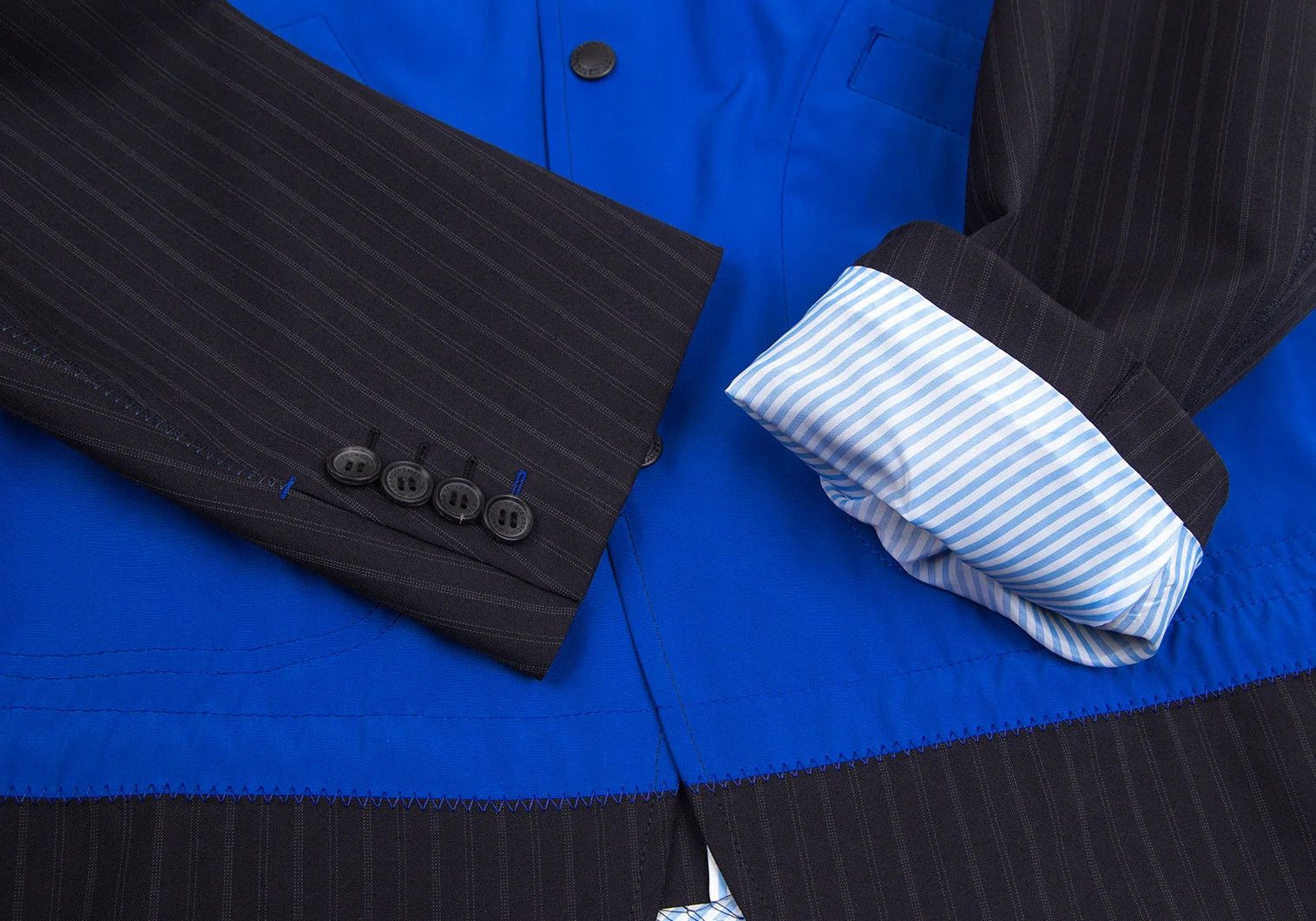 Junya Watanabe Front Mixed Material Stripe Jacket in Blue Black, Size M Size US M / EU 48-50 / 2 - 8 Thumbnail