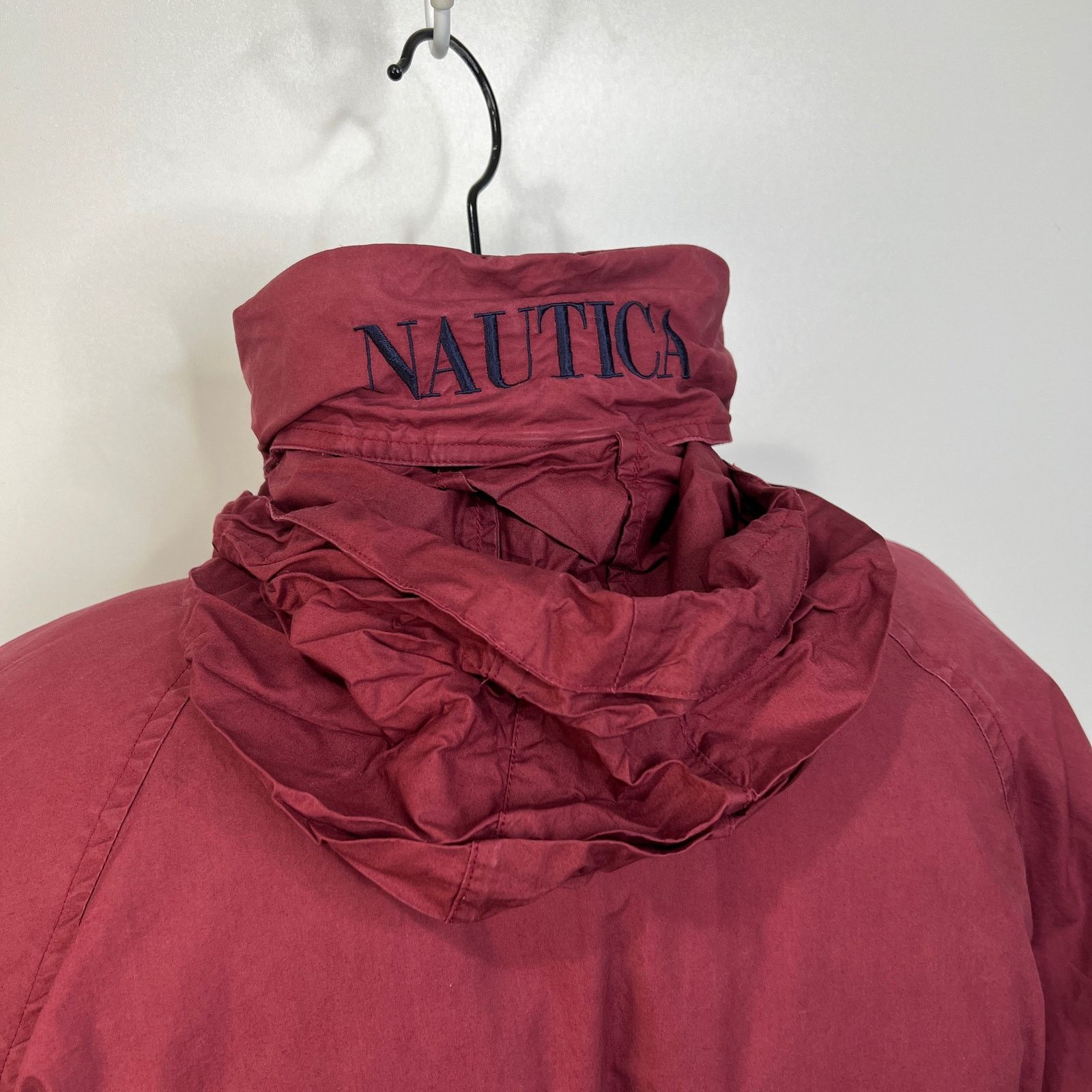 Nautica × Vintage Vintage 80s Nautica Down Puffer Coat Hooded Burgundy Red Size US M / EU 48-50 / 2 - 7 Thumbnail