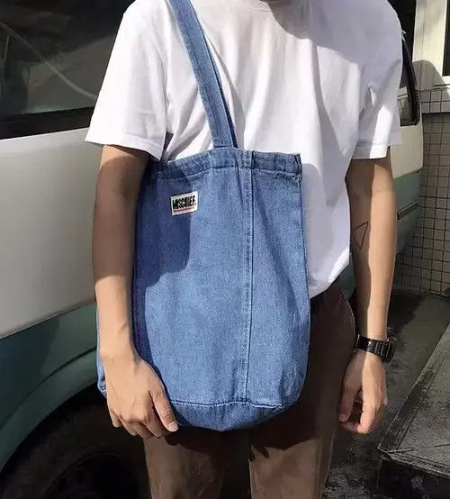 Fashion Denim Tote Bag Shoulder Bag in Blue, Men's