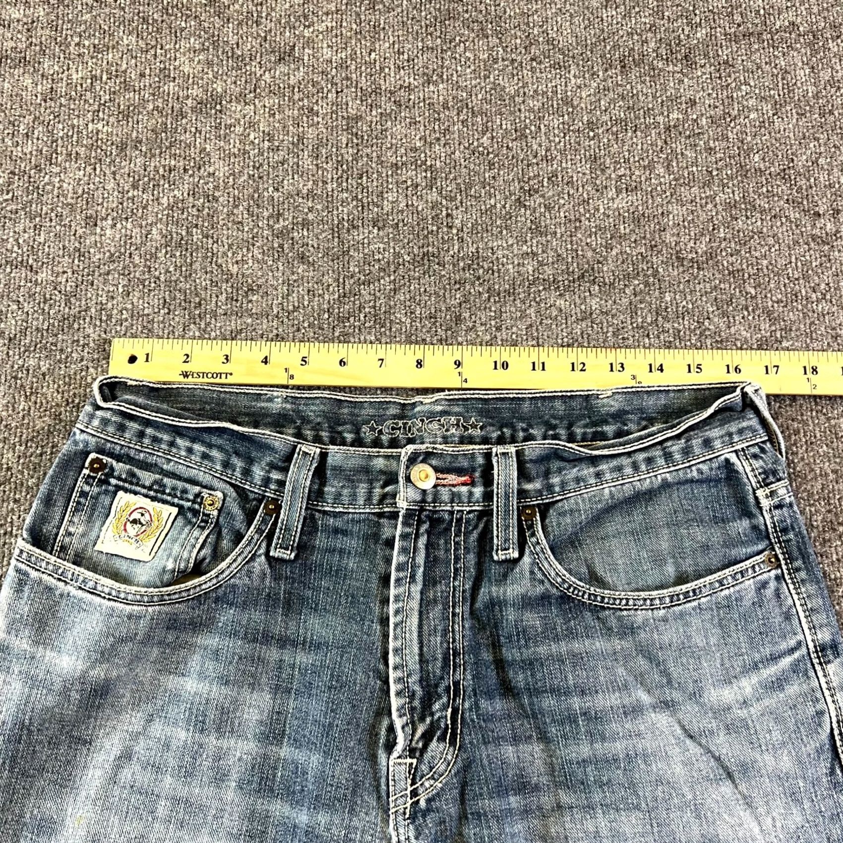Denime Cinch Jeans Mens 34x34 Blue Denim Distressed Raw Hem Straight Whiskering Grunge Jeans Mens Blue 34x34 Grunge Distressed Denim Size US 34 / EU 50 - 3 Thumbnail