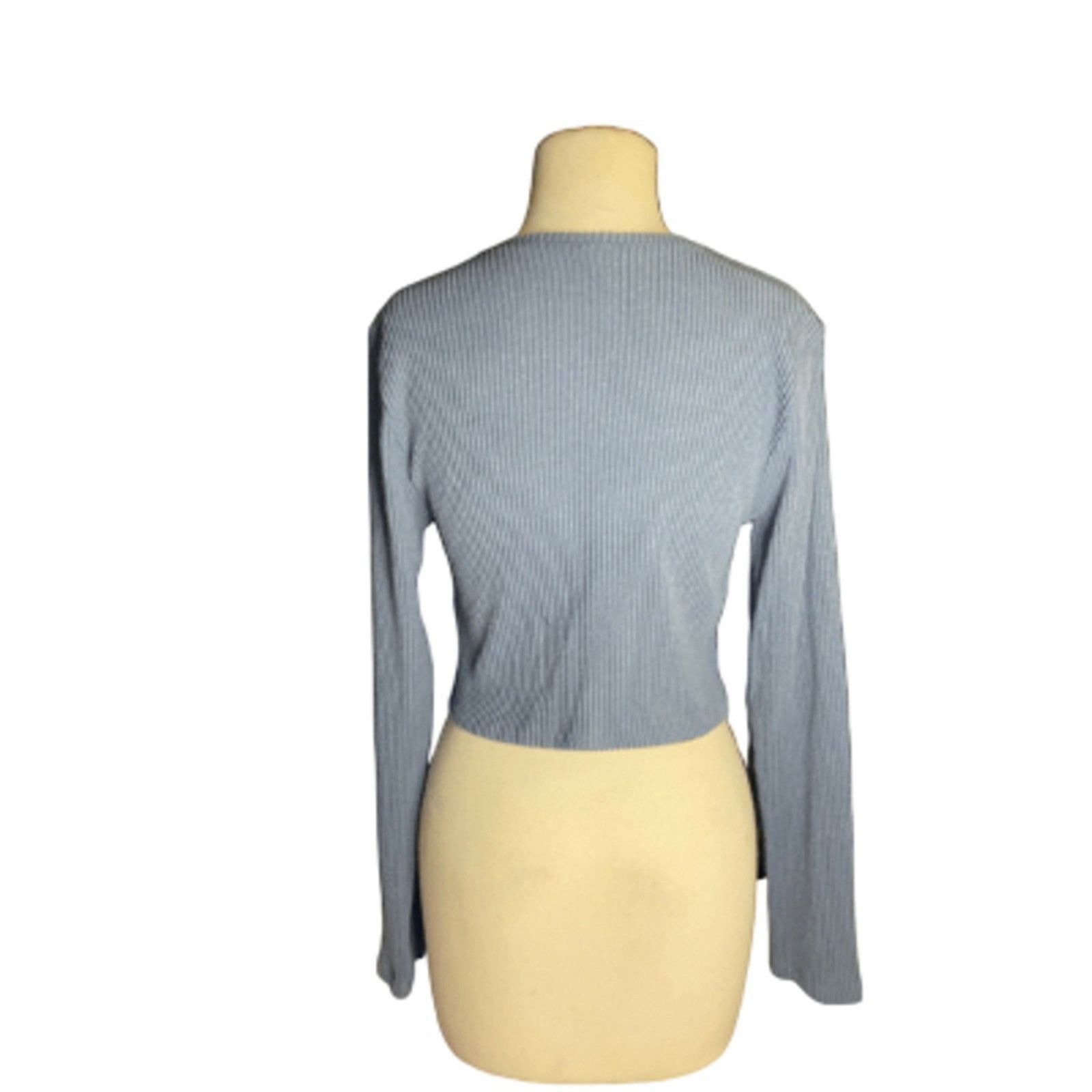 Other Y2K Ribbed Knit Blue Deep V-Neck Cropped Sweater L Size L / US 10 / IT 46 - 5 Thumbnail