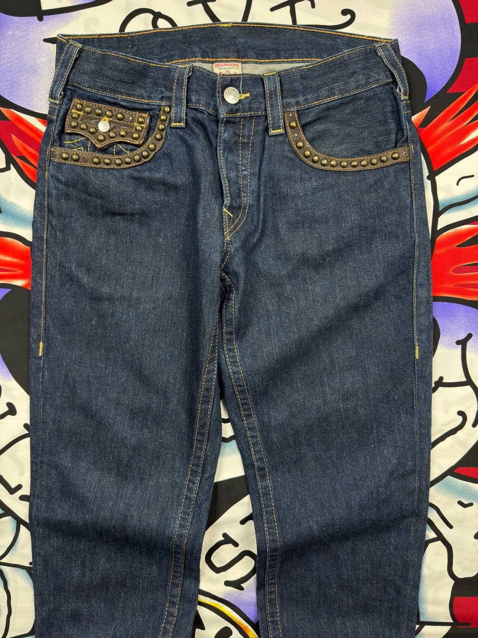 True Religion Vintage True Religion Denim Straight Jeans Leather Flap Size US 34 / EU 50 - 7 Thumbnail