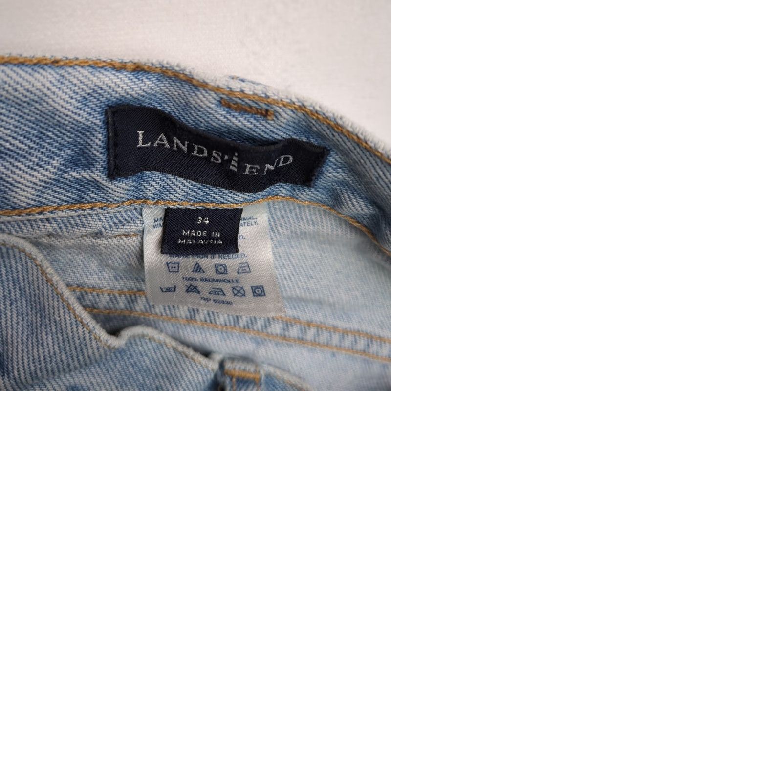 Lands' End VTG Lands End Jeans Men's 34x28 Blue Light Wash Relaxed Straight Leg Jeans USA Regular Slim 5-Pocket Denim Cotton Belt Loops Buttons Mens Size US 34 / EU 50 - 9 Thumbnail