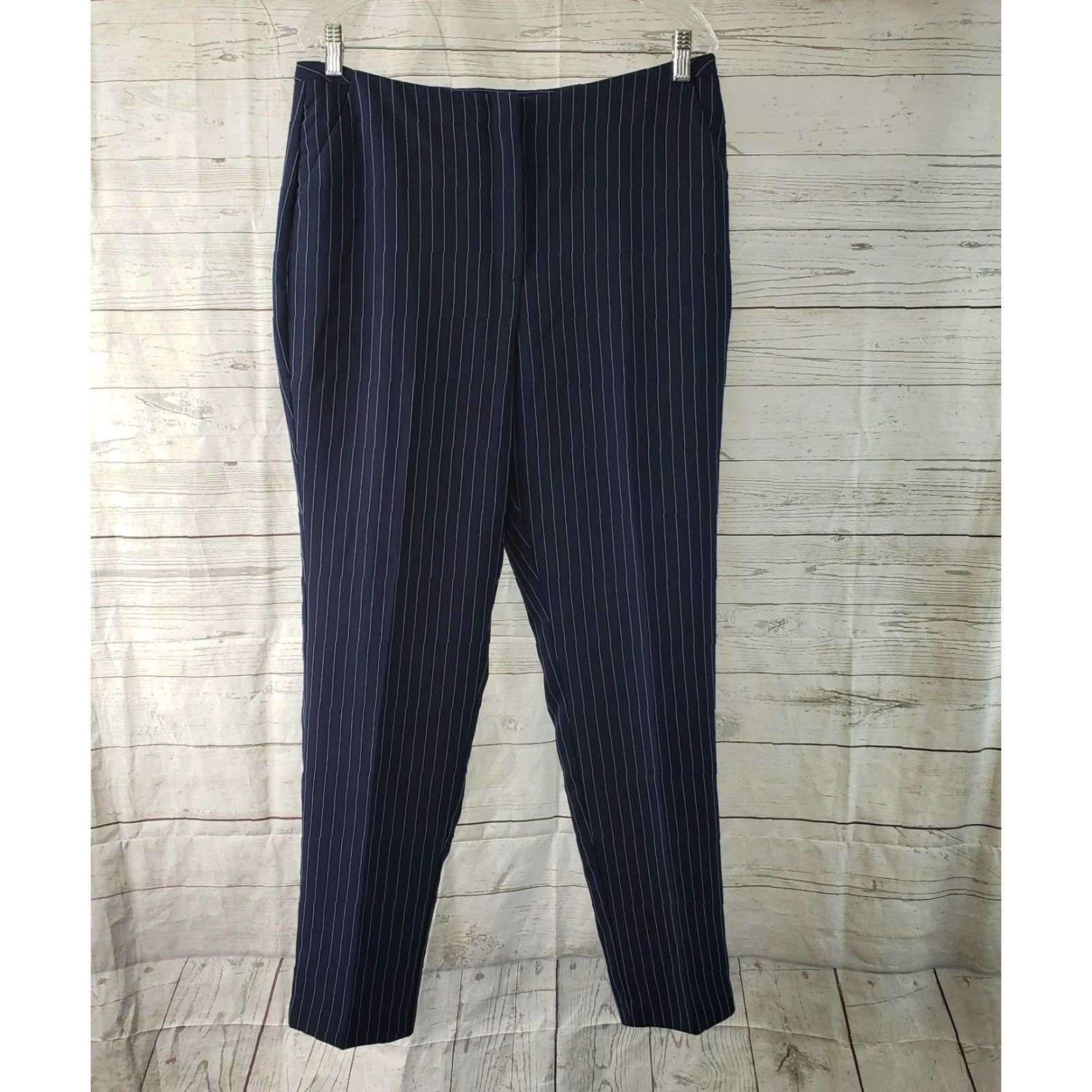 Vintage Chico's Womens Ankle Pants Sz 10 Blue White Striped High Rise Size 32" / US 10 / IT 46 - 2 Thumbnail
