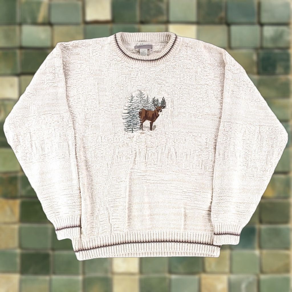 Sears Sears Fieldmaster VTG 90s Knit Sweater Embroidered Deer White Mens XL Tall Size US XL / EU 56 / 4 - 1 Thumbnail