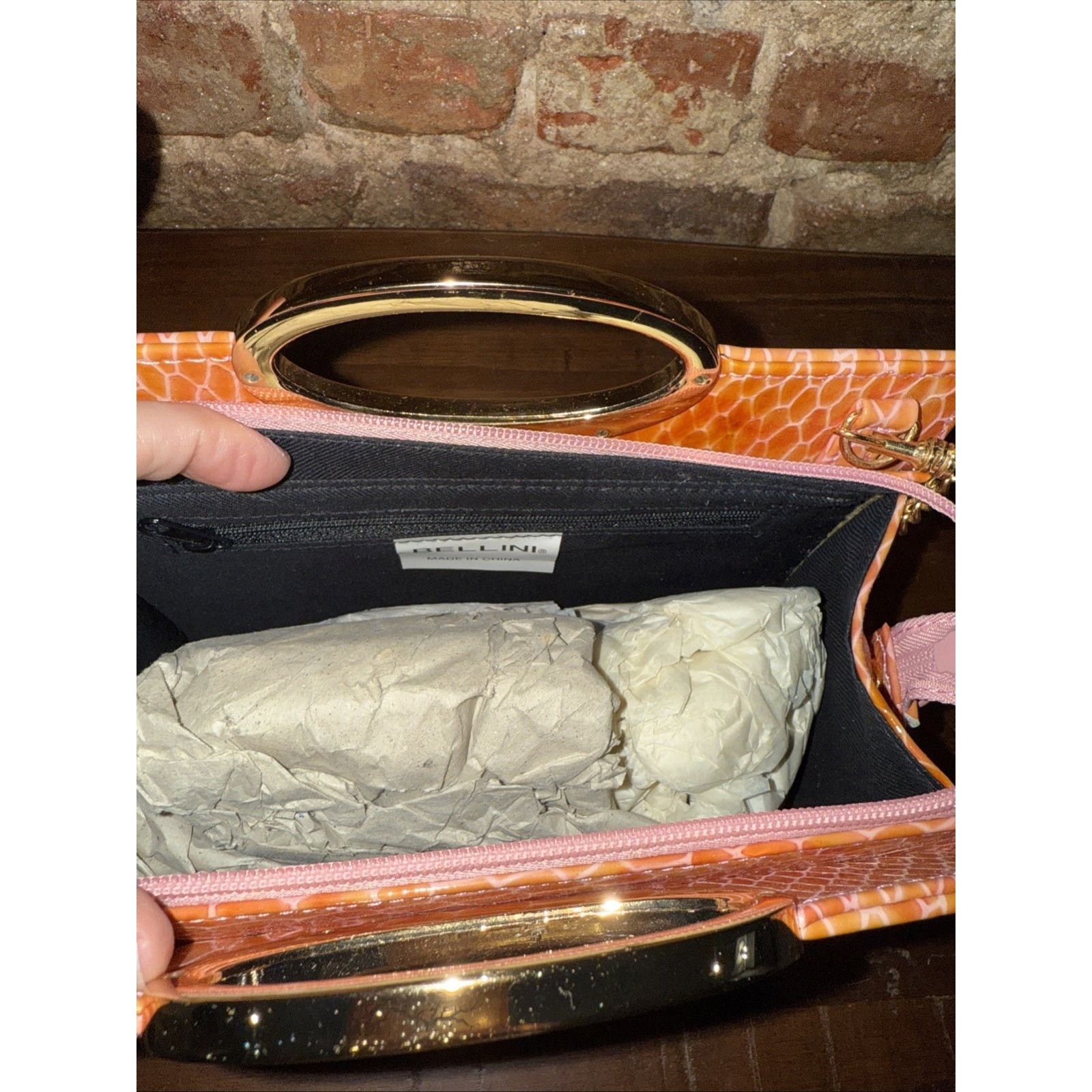 Other Bellini Pink Melon Snakeskin Pattern Handbag NWT Y2K Size ONE SIZE - 5 Thumbnail