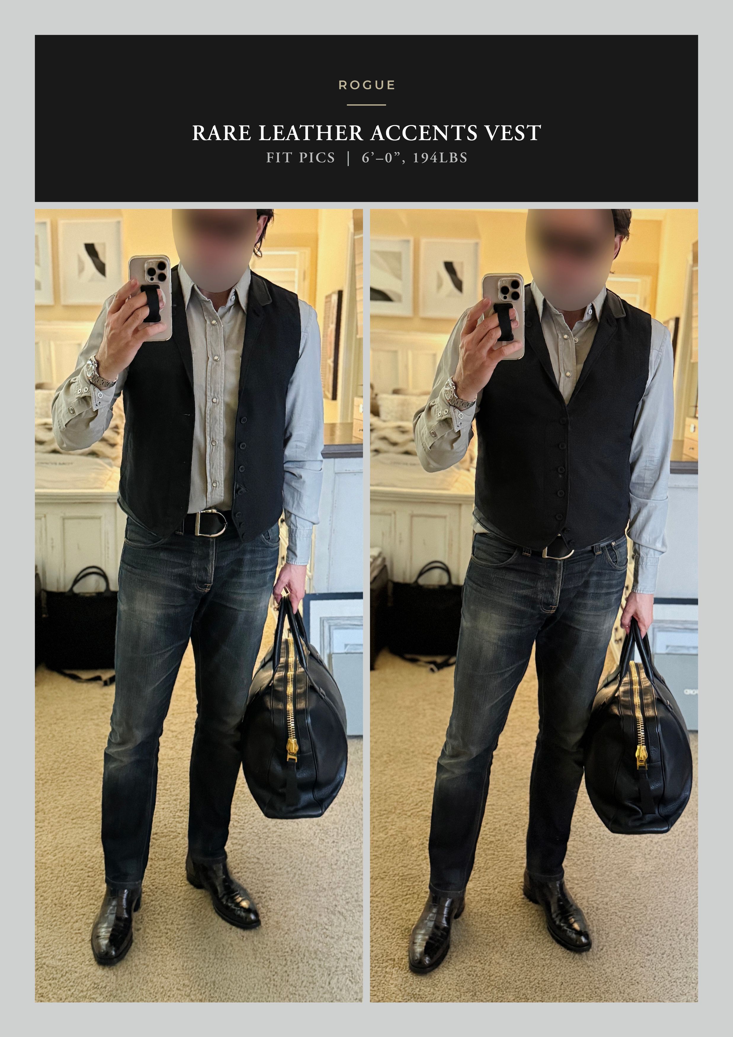 Rogue Effortless Cool ROGUE Leather Accent Vest, Badass Details Size 40R - 1 Thumbnail