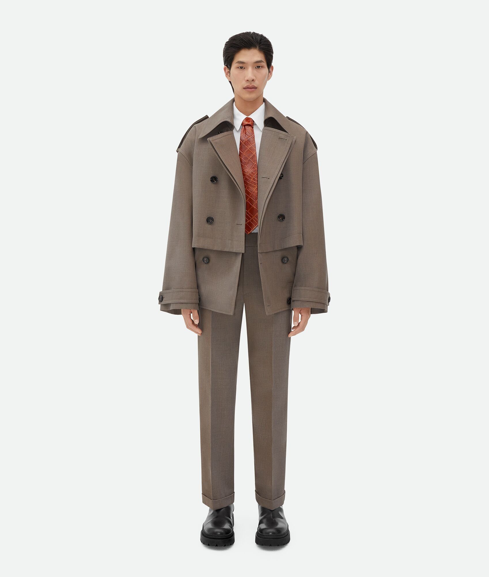 Bottega Veneta o1w1db10825 Wool Twill Cropped Trousers Grey/Ochre Melange Size US 32 / EU 48 - 4 Thumbnail