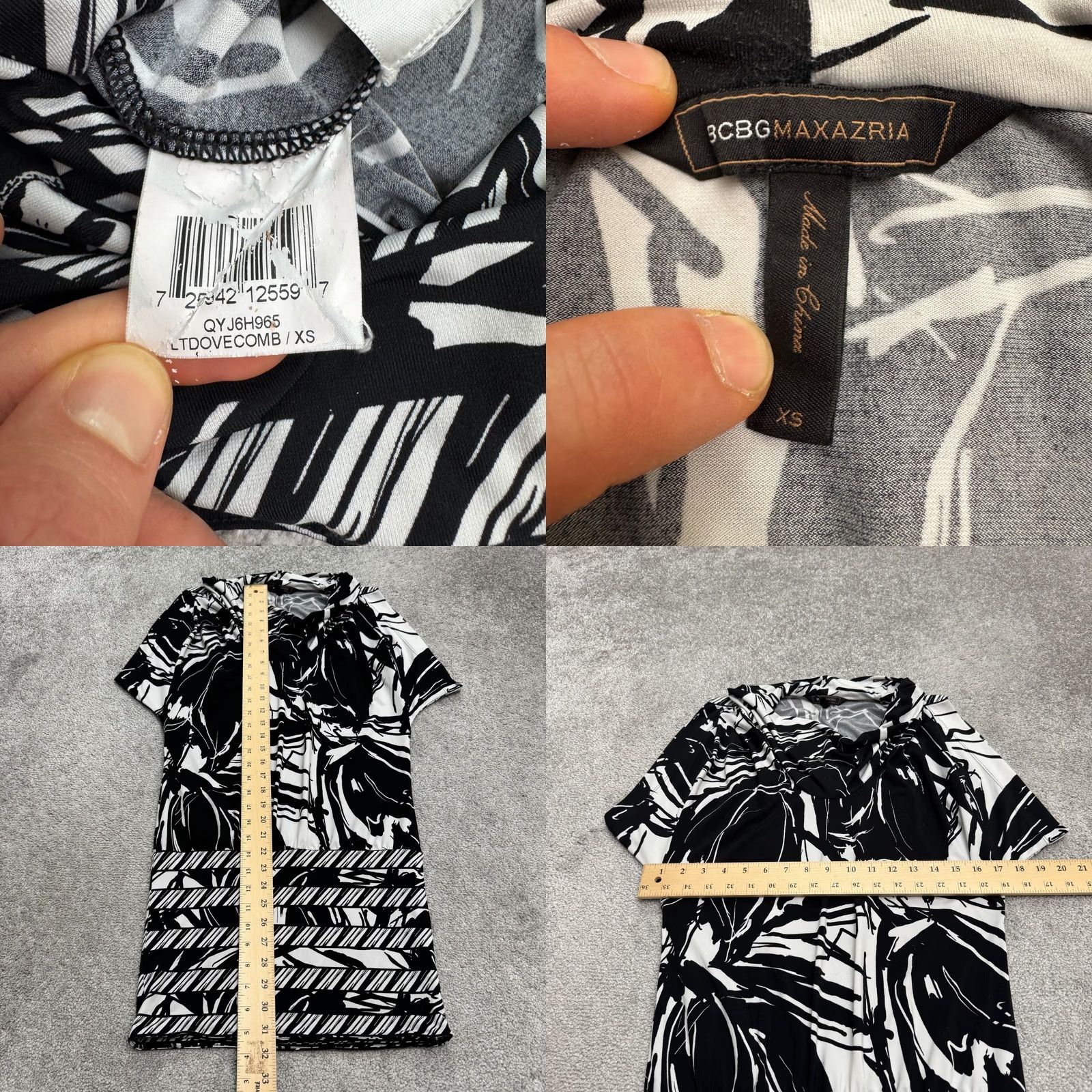 Bcbgmaxazria BCBGMAXAZRIA Abstract Floral Midi Shift Dress Womens XS Black White Cowl Neck Size XS / US 0-2 / IT 36-38 - 8 Thumbnail