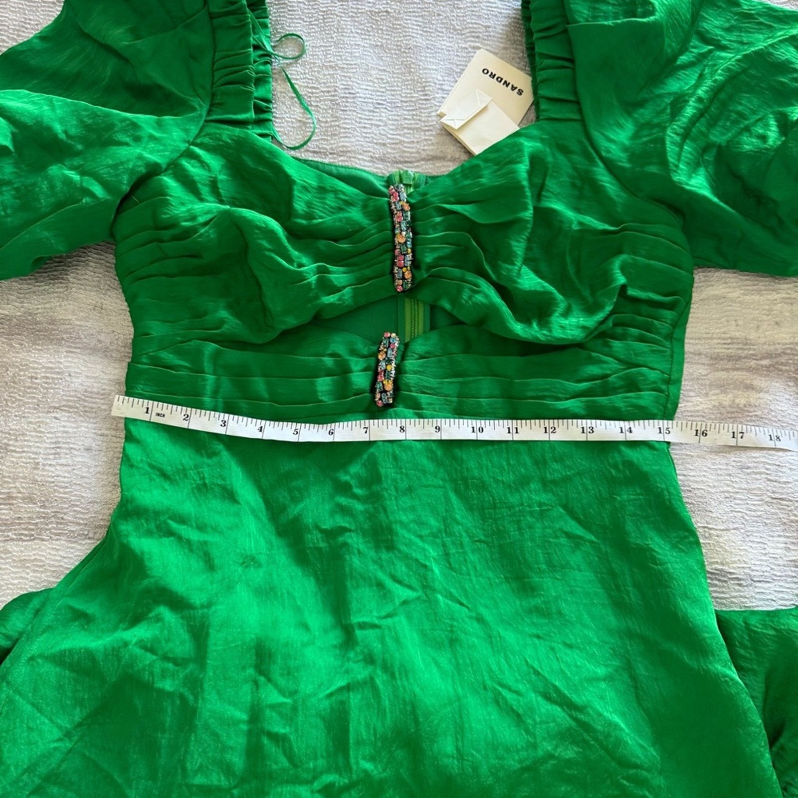 Sandro NWT! Sandro Elegant Green Puff Sleeve Dress, Size 40 Size M / US 6-8 / IT 42-44 - 12 Thumbnail